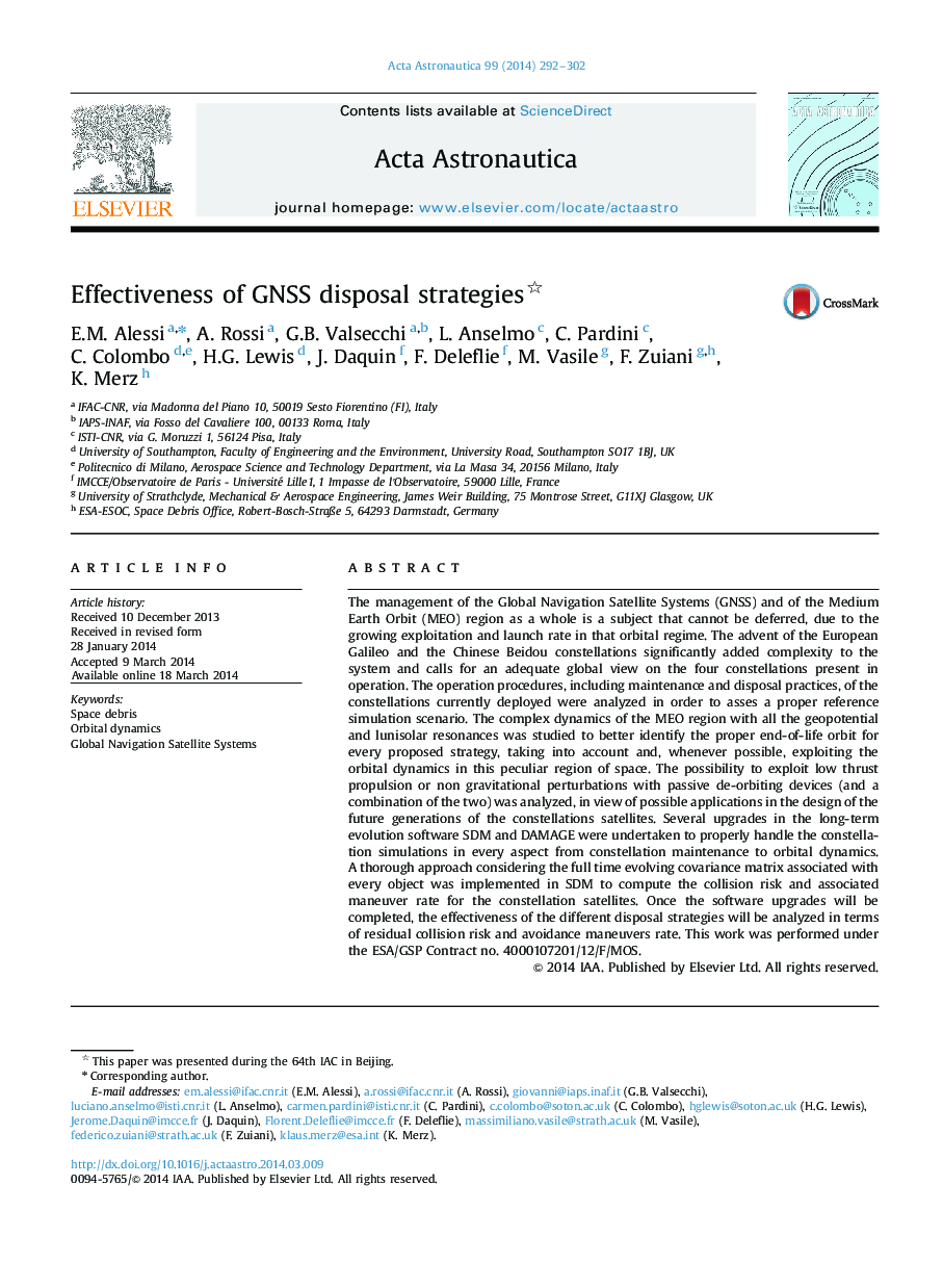 عکس صفحه اول مقاله: Effectiveness of GNSS disposal strategies Effectiveness of GNSS disposal strategies