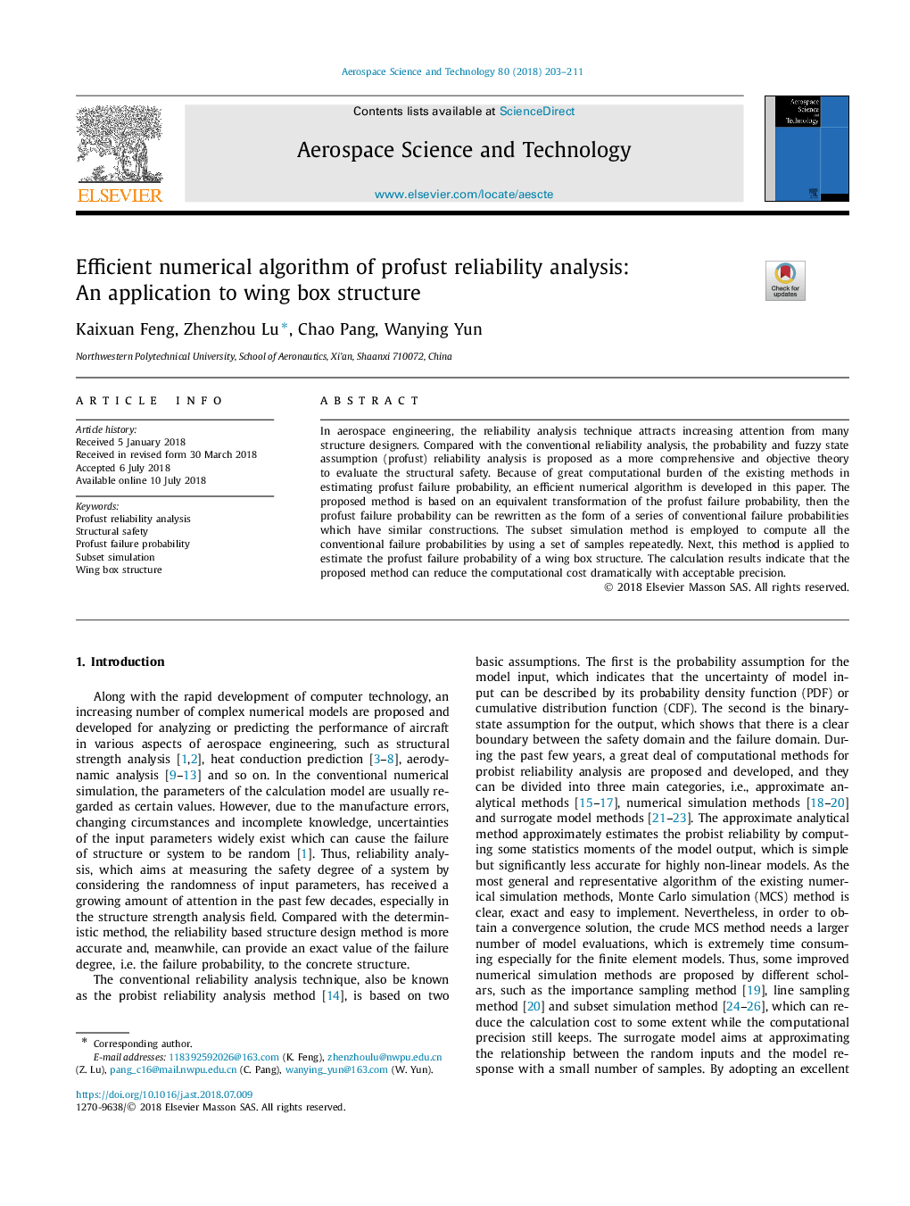 Efficient numerical algorithm of profust reliability analysis: An application to wing box structure