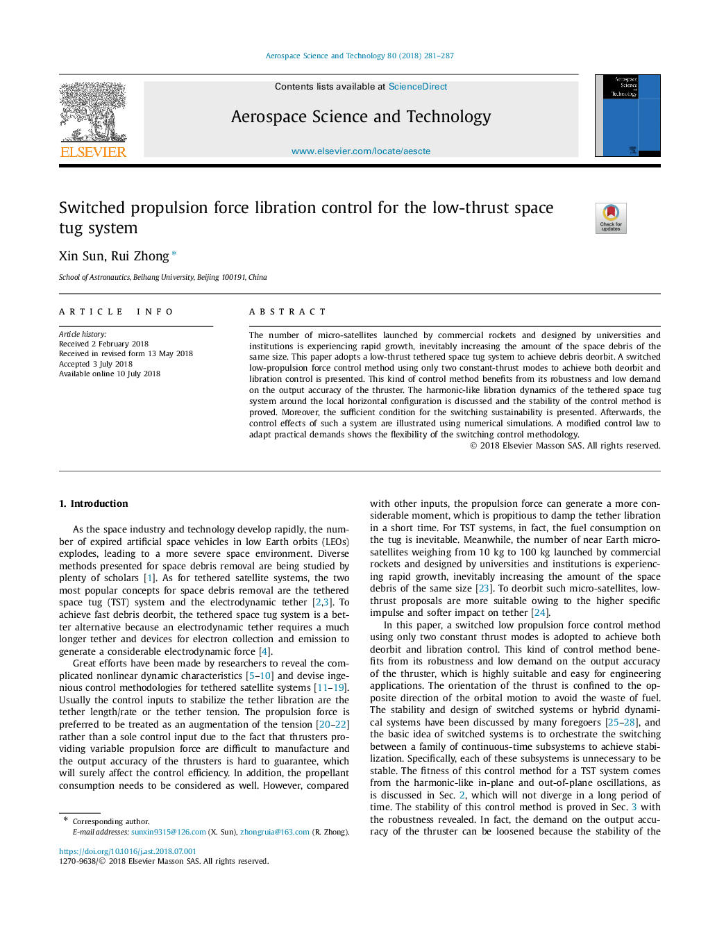 Switched propulsion force libration control for the low-thrust space tug system