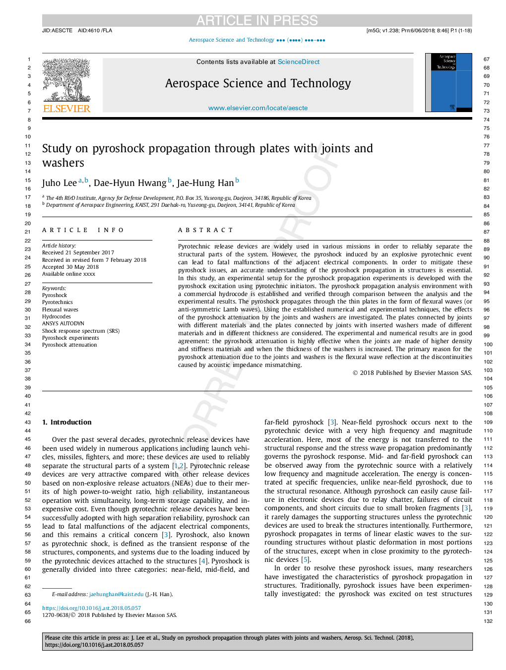 Study on pyroshock propagation through plates with joints and washers