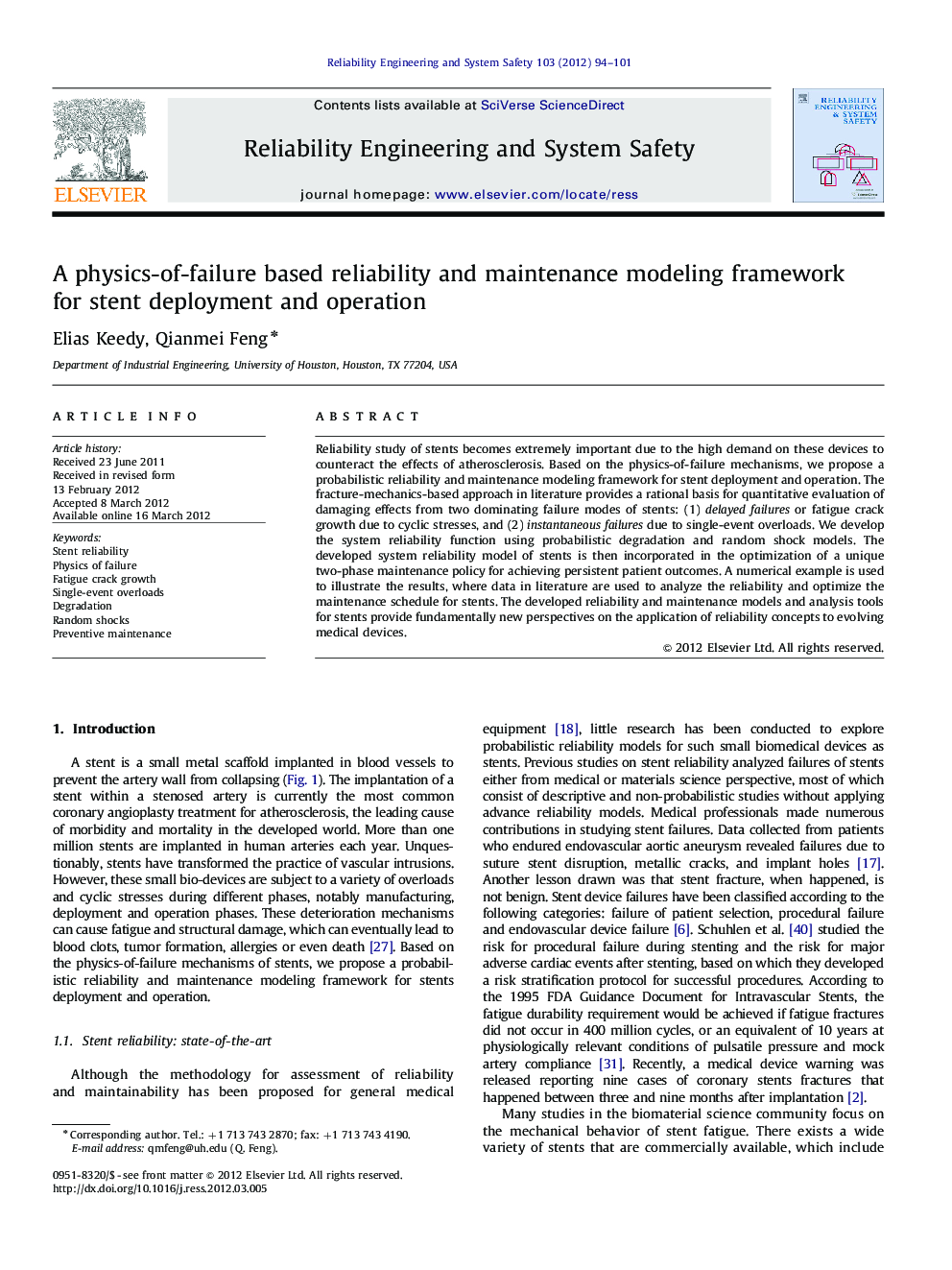 A physics-of-failure based reliability and maintenance modeling framework for stent deployment and operation