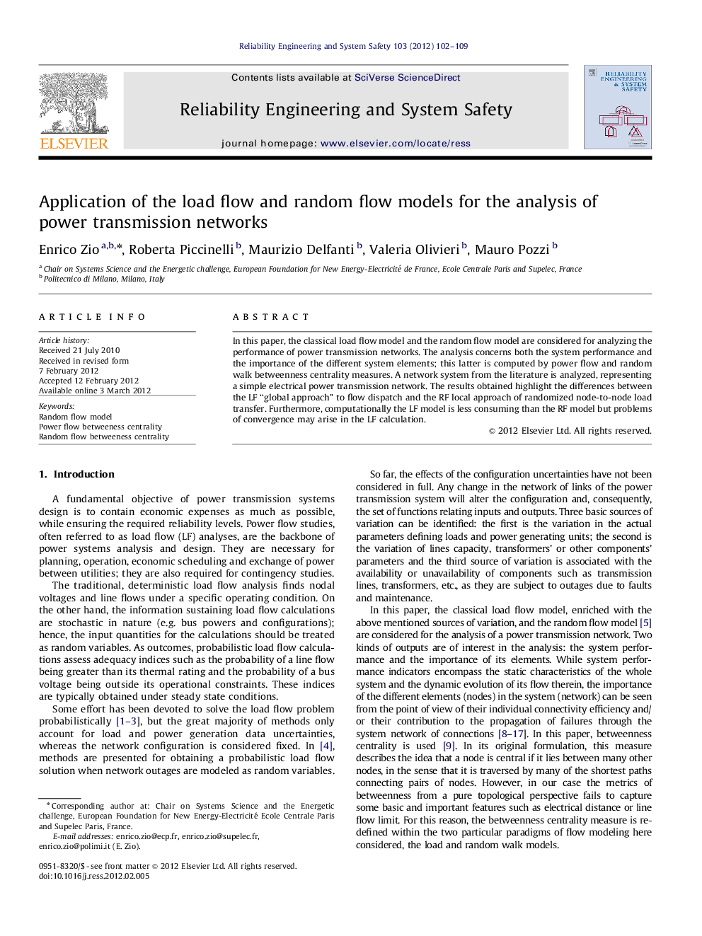 Application of the load flow and random flow models for the analysis of power transmission networks