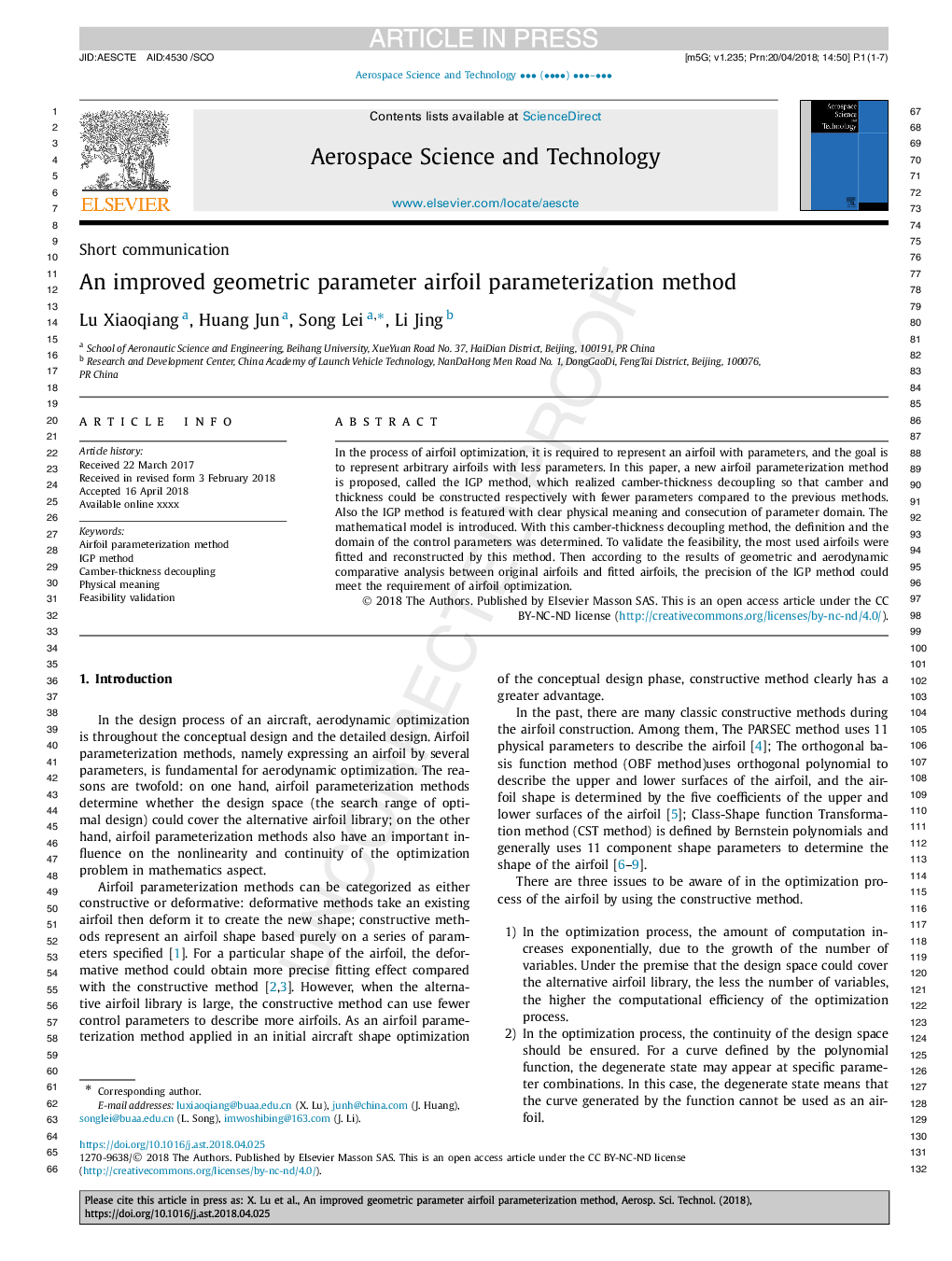 An improved geometric parameter airfoil parameterization method