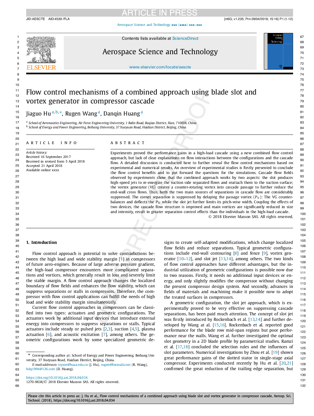 Flow control mechanisms of a combined approach using blade slot and vortex generator in compressor cascade