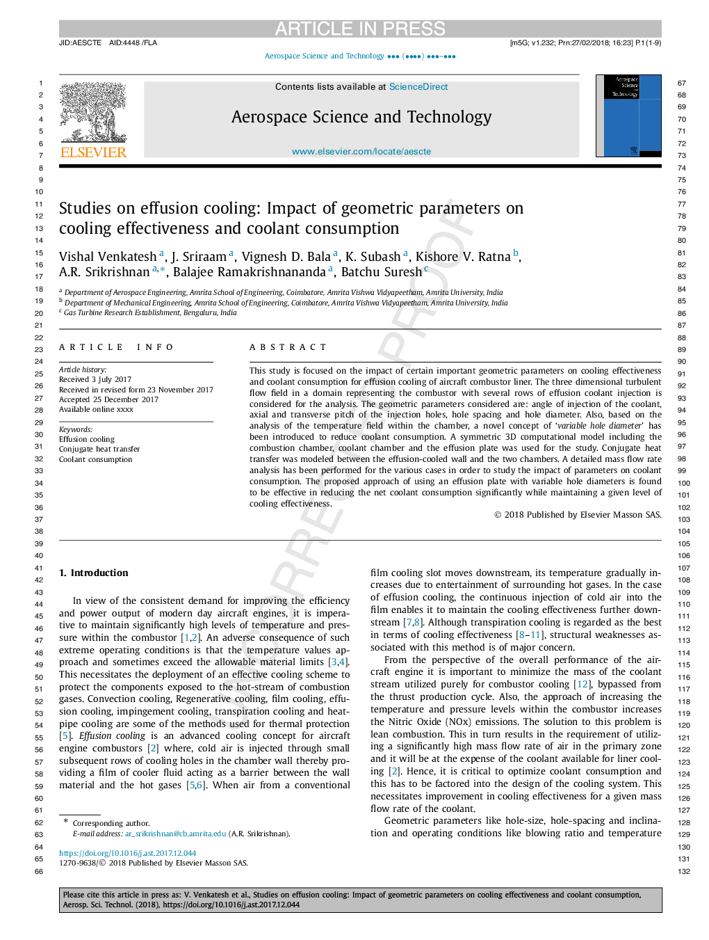 Studies on effusion cooling: Impact of geometric parameters on cooling effectiveness and coolant consumption