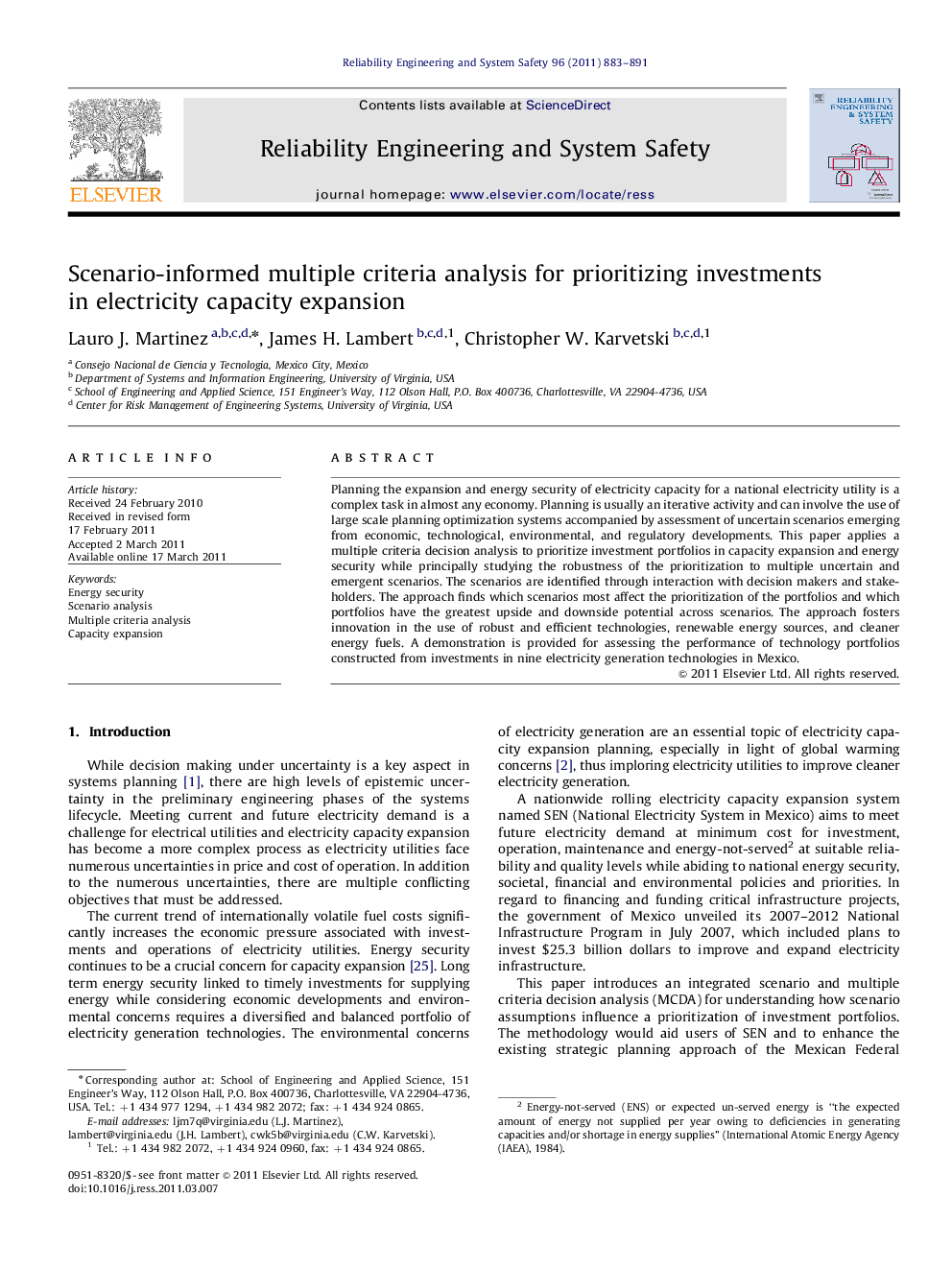 عکس صفحه اول مقاله: Scenario-informed multiple criteria analysis for prioritizing investments in electricity capacity expansion Scenario-informed multiple criteria analysis for prioritizing investments in electricity capacity expansion