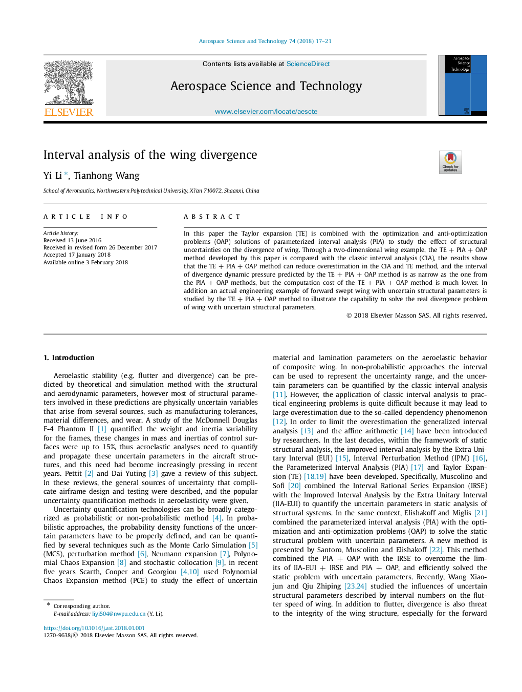 Interval analysis of the wing divergence