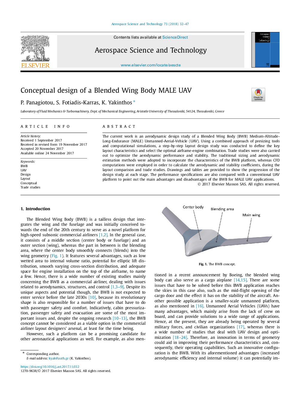 Conceptual design of a Blended Wing Body MALE UAV