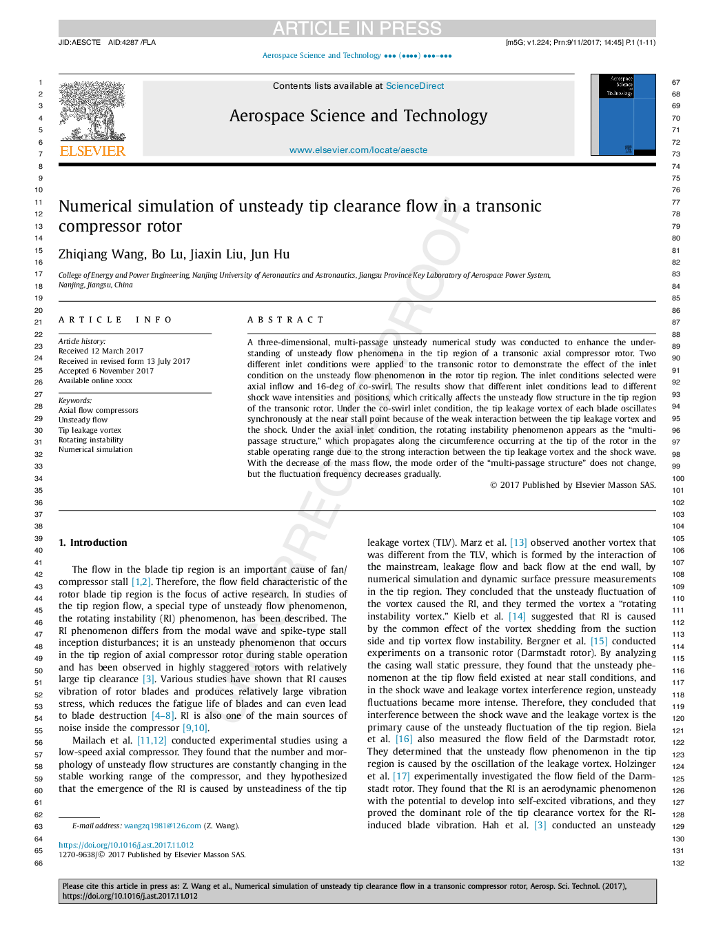 Numerical simulation of unsteady tip clearance flow in a transonic compressor rotor