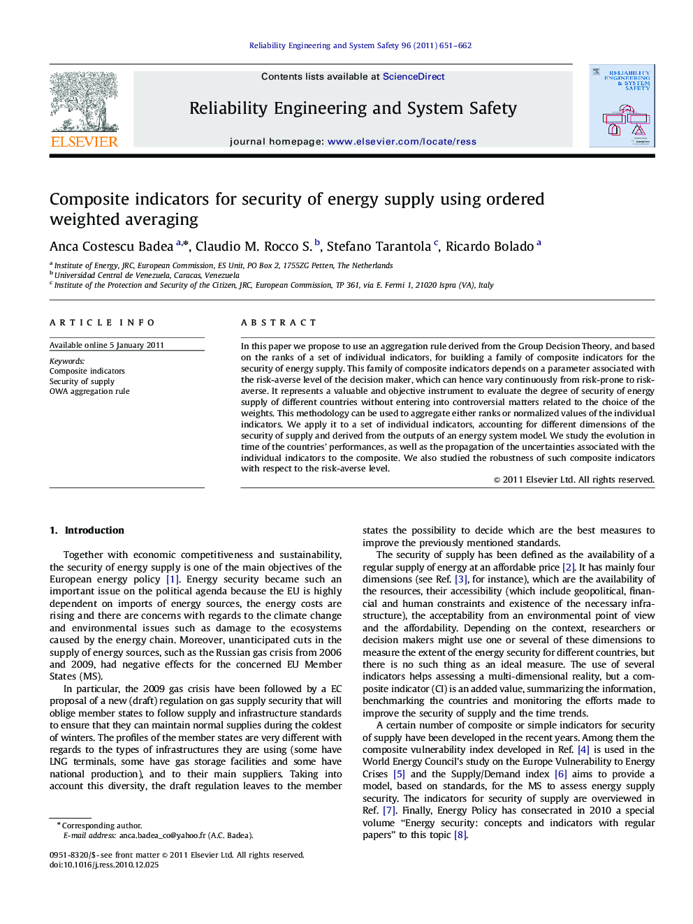 Composite indicators for security of energy supply using ordered weighted averaging