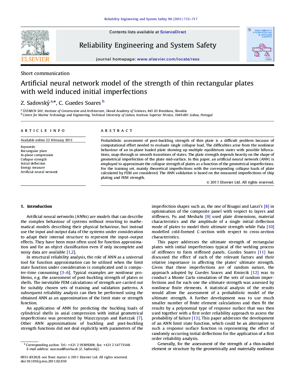 Artificial neural network model of the strength of thin rectangular plates with weld induced initial imperfections