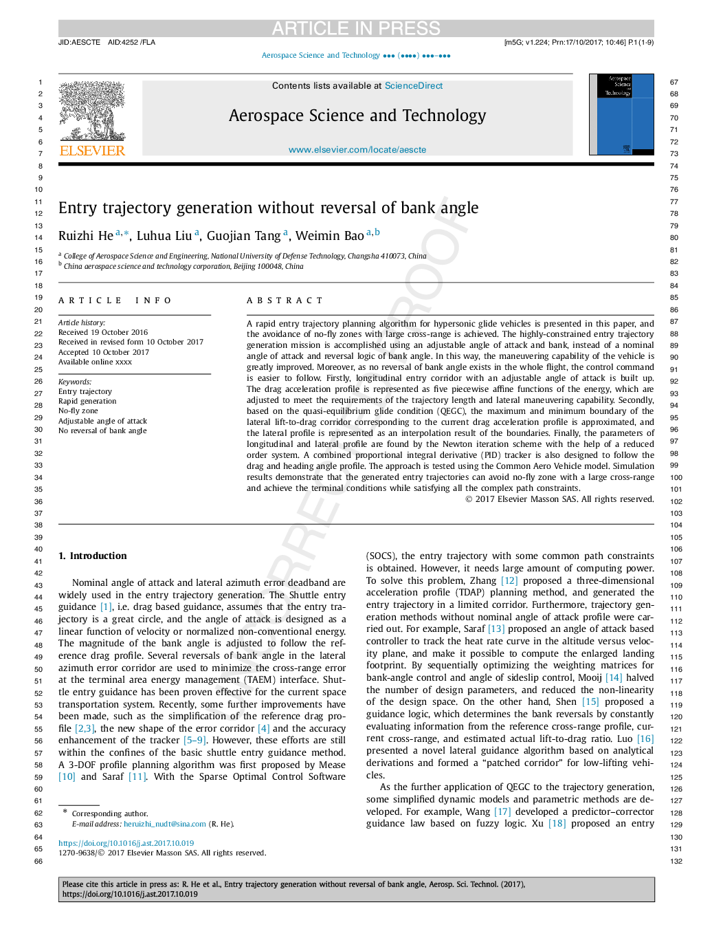 Entry trajectory generation without reversal of bank angle