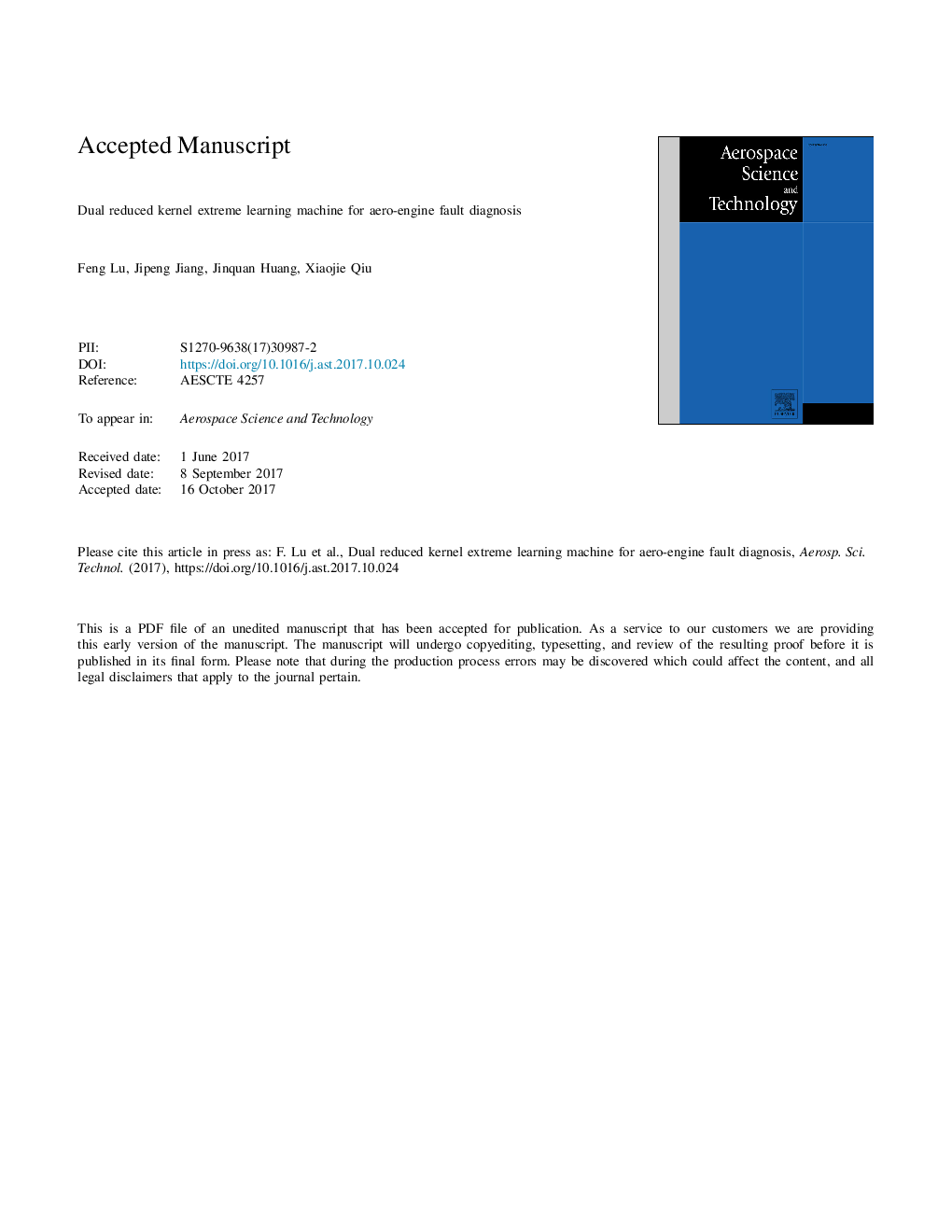 Dual reduced kernel extreme learning machine for aero-engine fault diagnosis