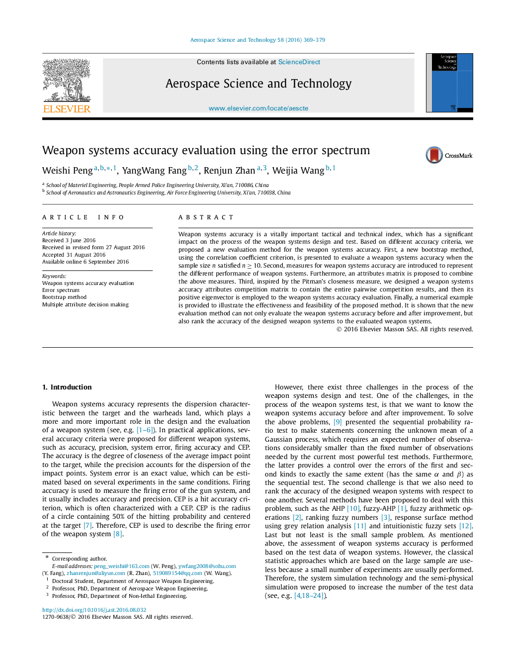 Weapon systems accuracy evaluation using the error spectrum