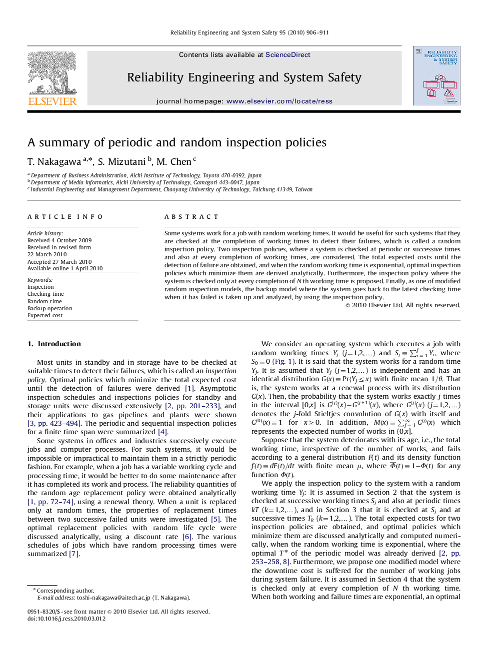 A summary of periodic and random inspection policies