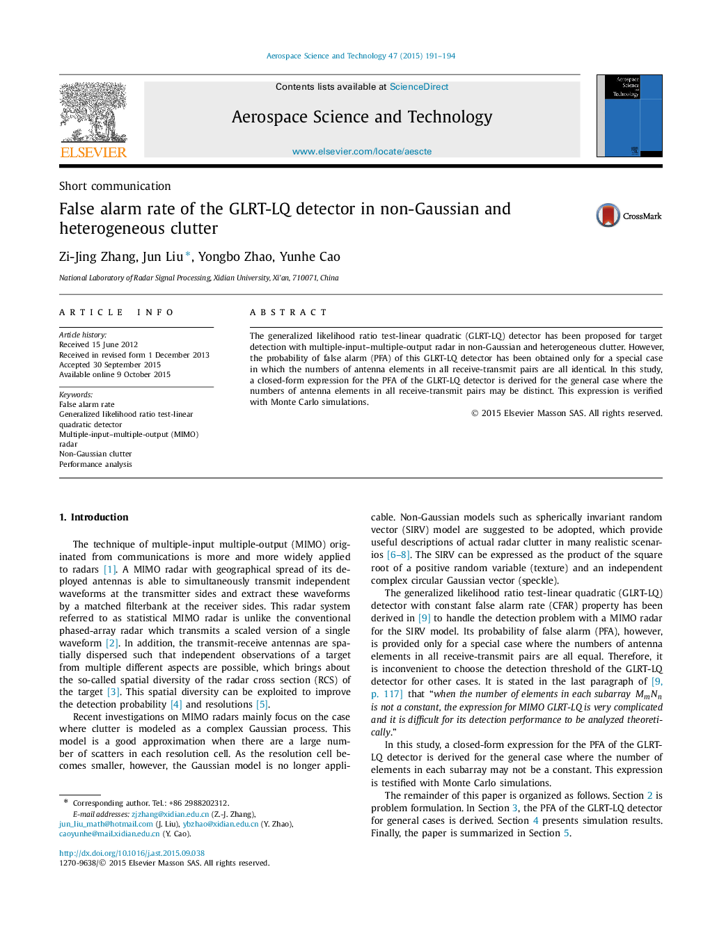 False alarm rate of the GLRT-LQ detector in non-Gaussian and heterogeneous clutter