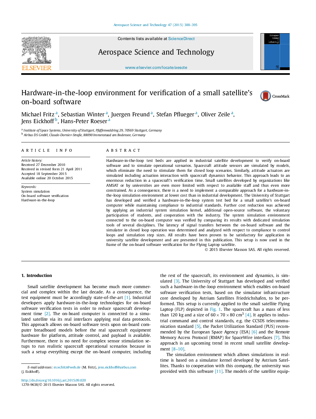 Hardware-in-the-loop environment for verification of a small satellite's on-board software