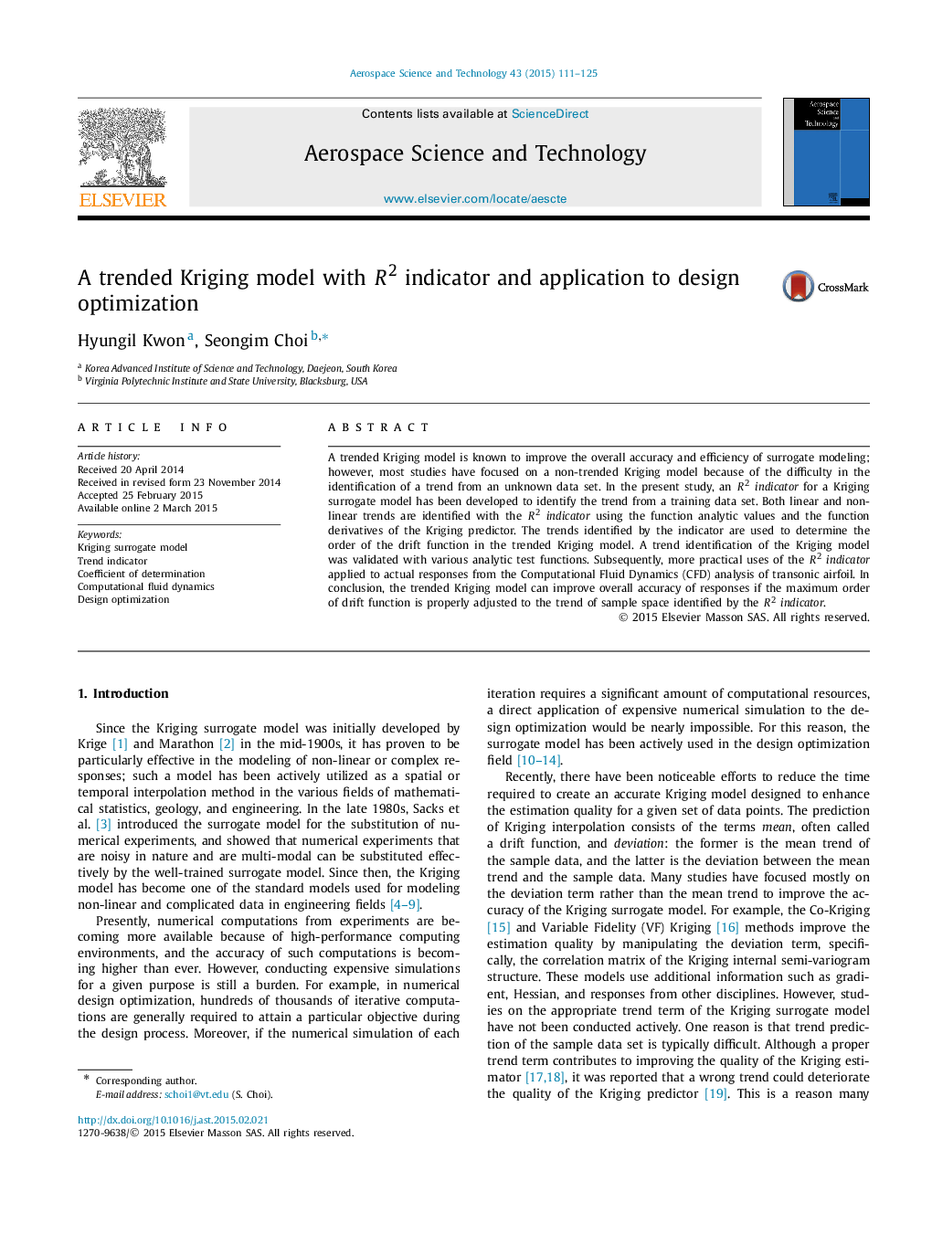 A trended Kriging model with R2 indicator and application to design optimization