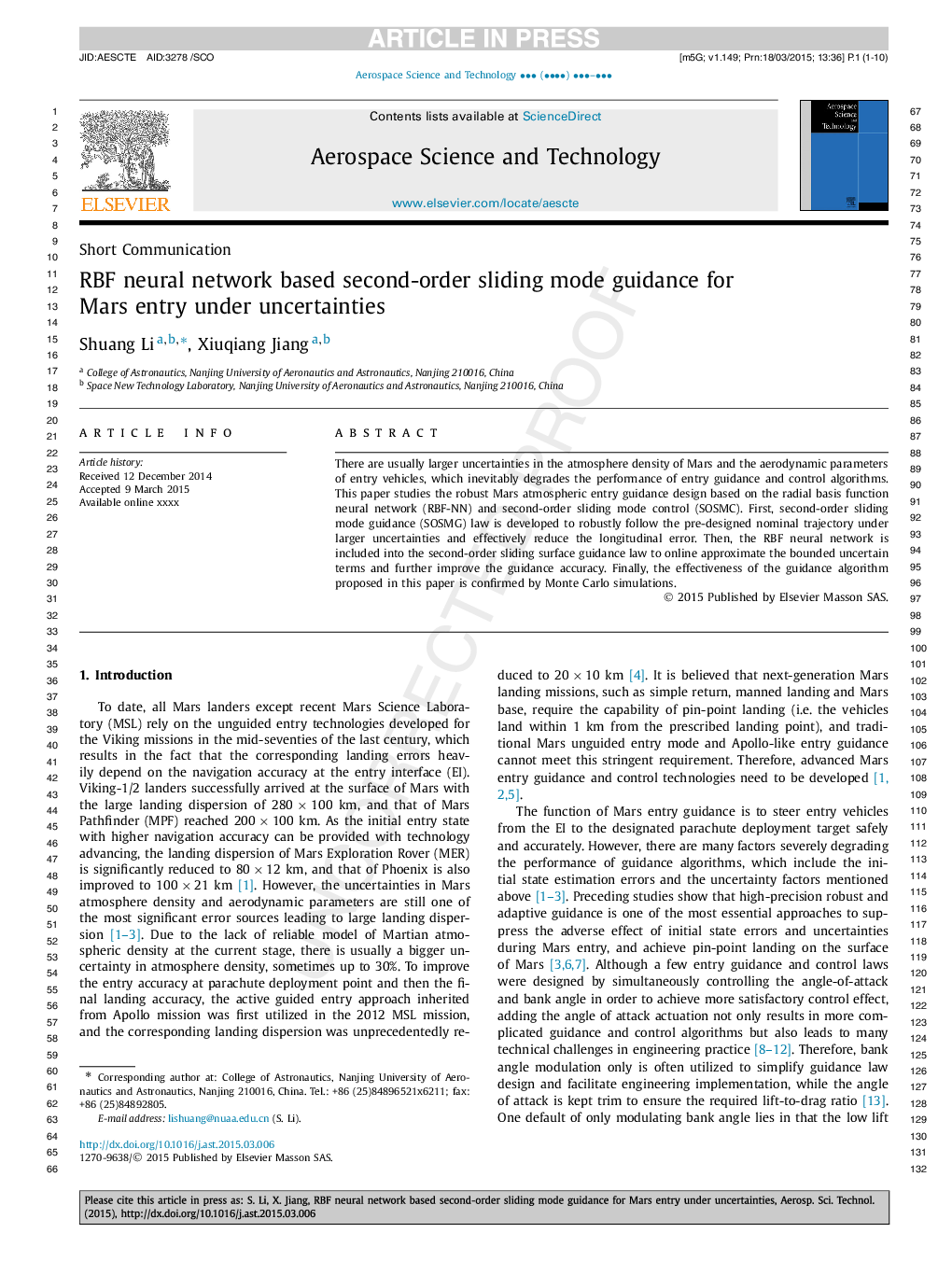 RBF neural network based second-order sliding mode guidance for Mars entry under uncertainties