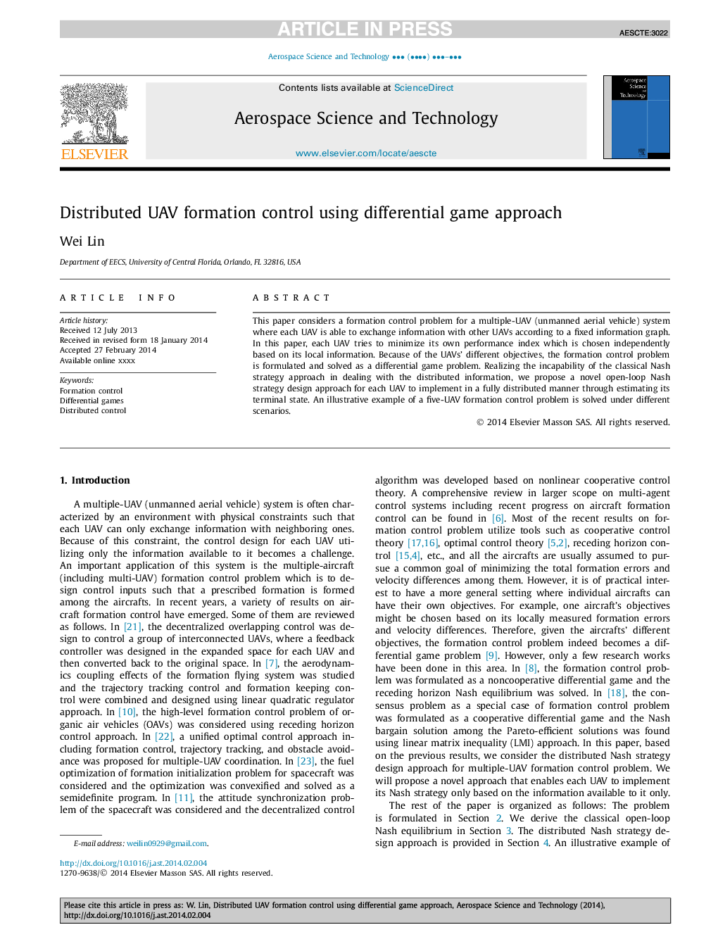 Distributed UAV formation control using differential game approach