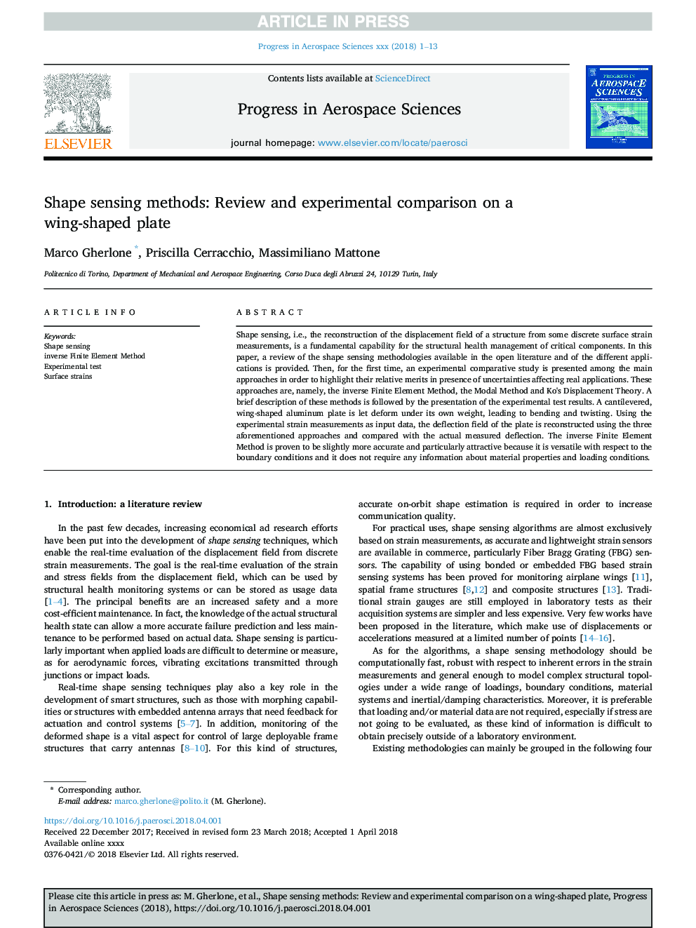 Shape sensing methods: Review and experimental comparison on a wing-shaped plate