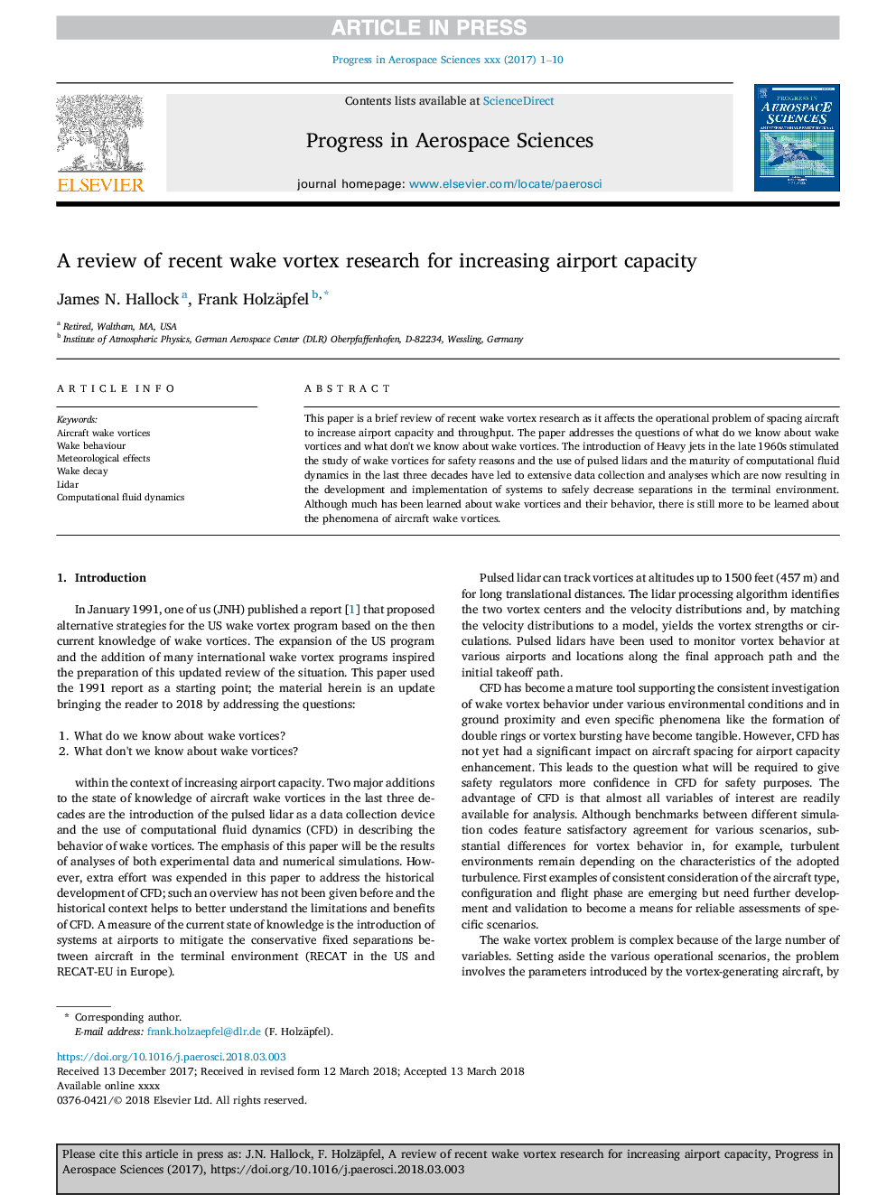 A review of recent wake vortex research for increasing airport capacity