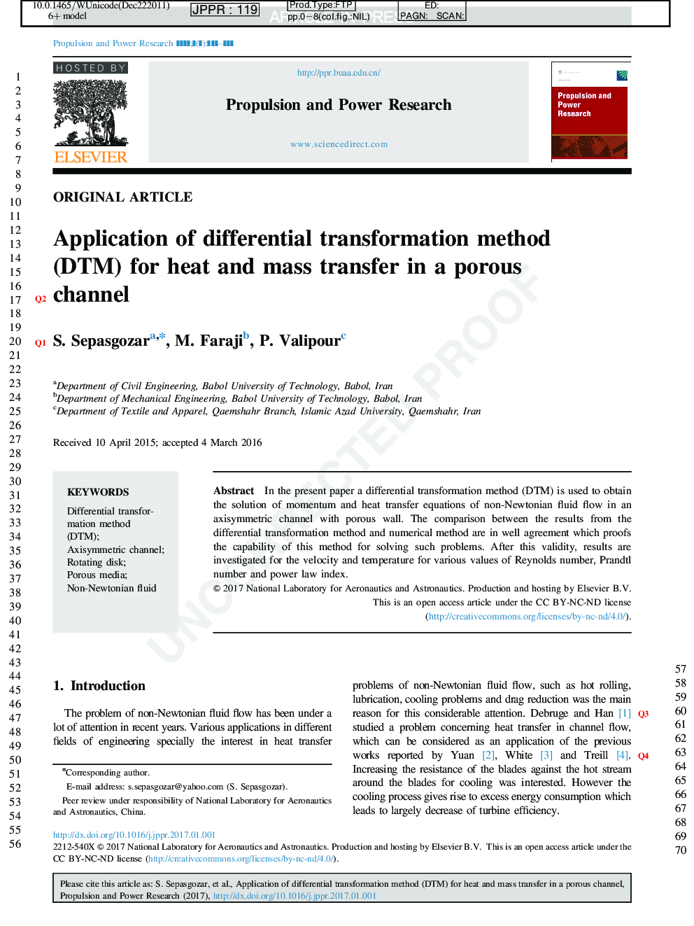 Application of differential transformation method (DTM) for heat and mass transfer in a porous channel