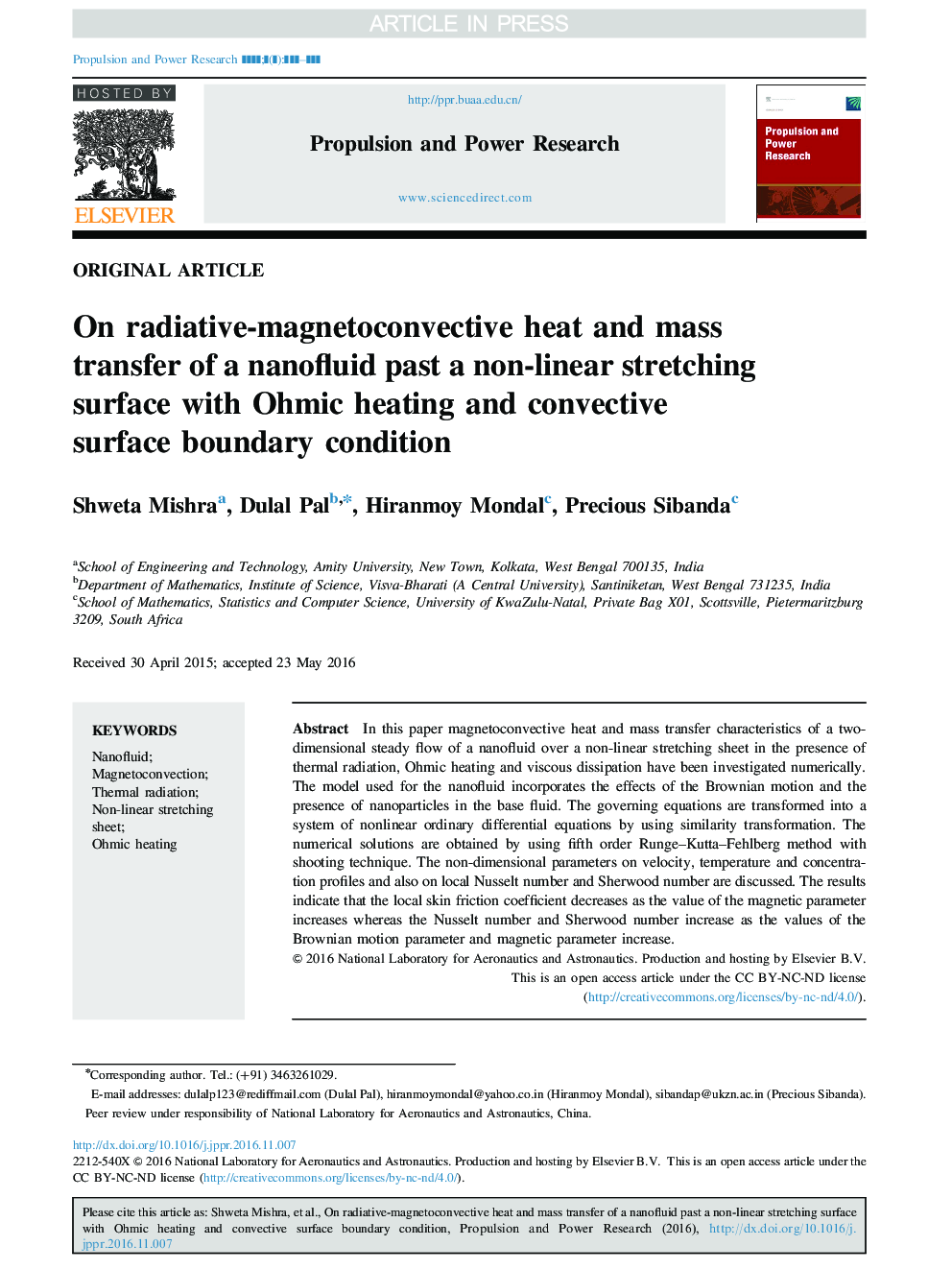 On radiative-magnetoconvective heat and mass transfer of a nanofluid past a non-linear stretching surface with Ohmic heating and convective surface boundary condition