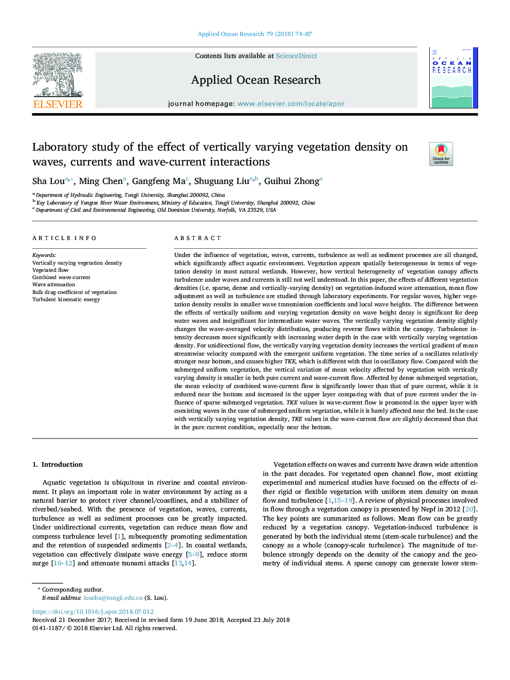 Laboratory study of the effect of vertically varying vegetation density on waves, currents and wave-current interactions