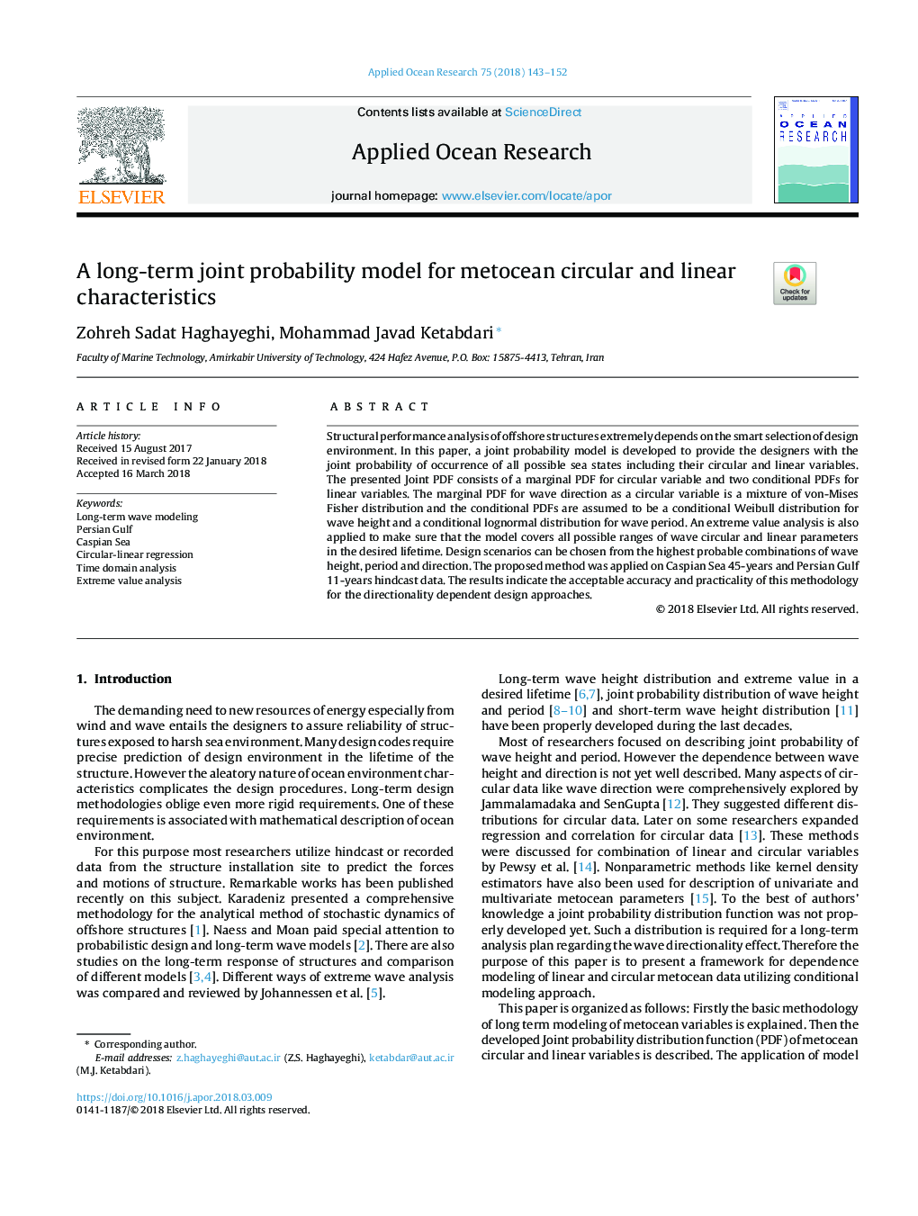 A long-term joint probability model for metocean circular and linear characteristics