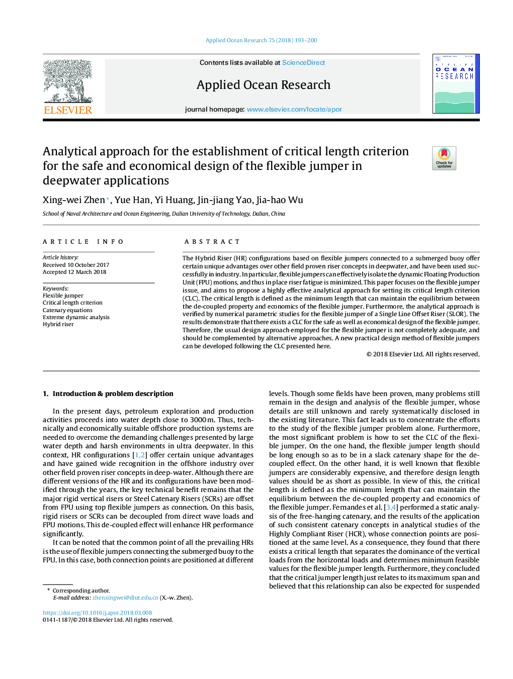 Analytical approach for the establishment of critical length criterion for the safe and economical design of the flexible jumper in deepwater applications