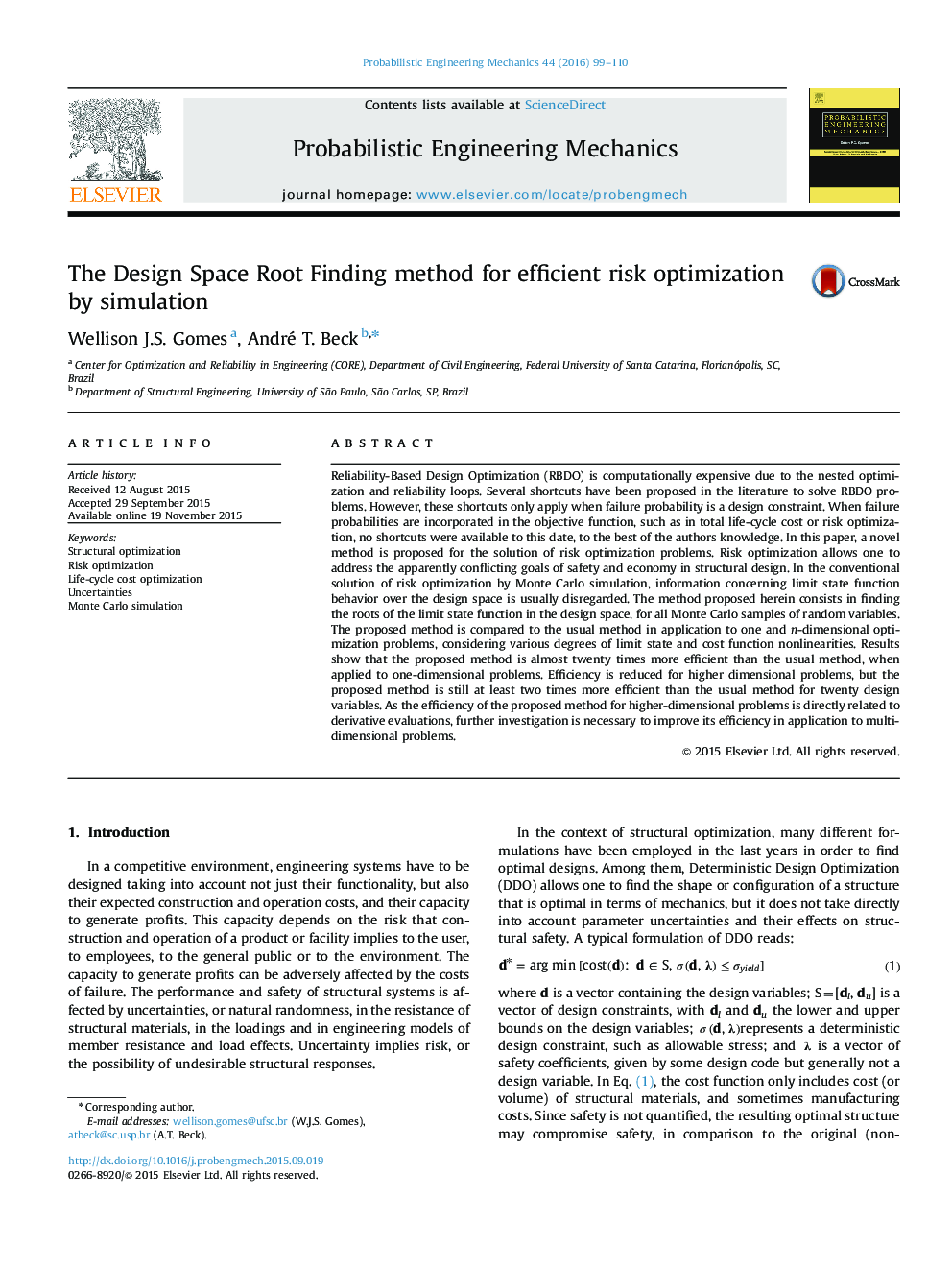 The Design Space Root Finding method for efficient risk optimization by simulation