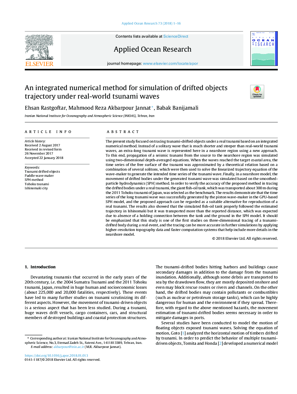 An integrated numerical method for simulation of drifted objects trajectory under real-world tsunami waves