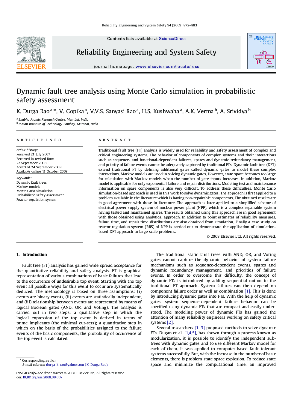 Dynamic fault tree analysis using Monte Carlo simulation in probabilistic safety assessment