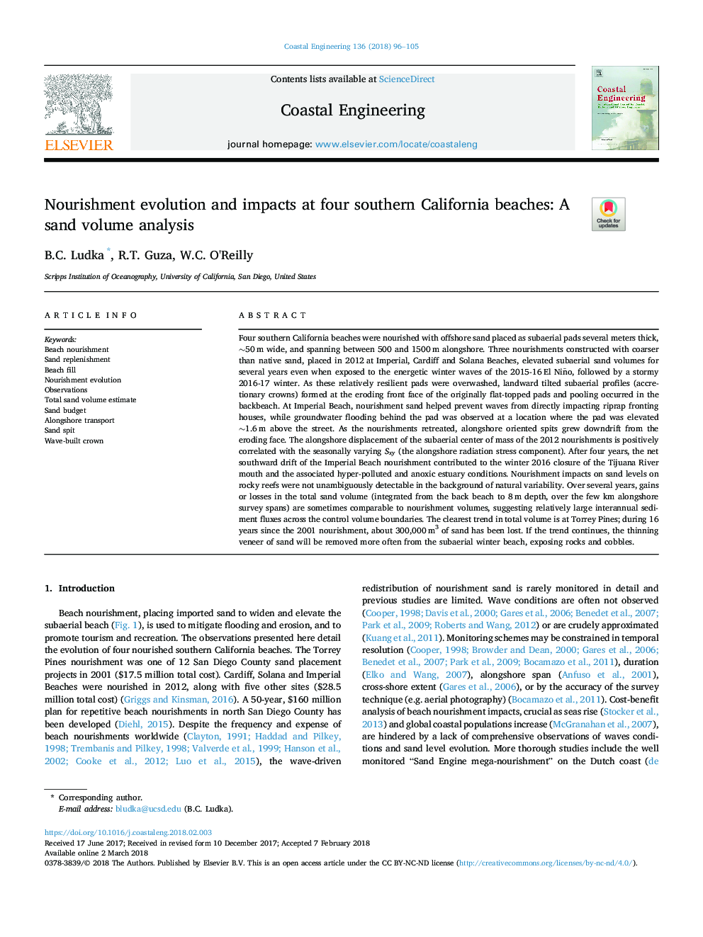 تکامل تغذیه و اثرات در چهار ساحل جنوبی کالیفرنیا: تجزیه و تحلیل حجم شن و ماسه 