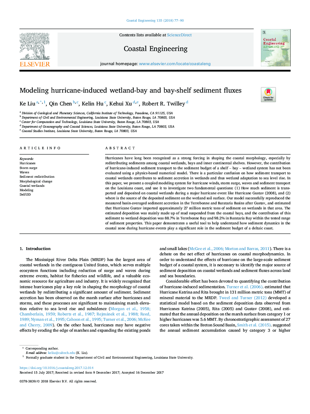 Modeling hurricane-induced wetland-bay and bay-shelf sediment fluxes