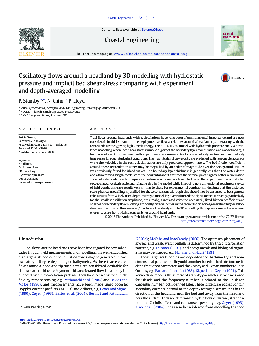 Oscillatory flows around a headland by 3D modelling with hydrostatic pressure and implicit bed shear stress comparing with experiment and depth-averaged modelling
