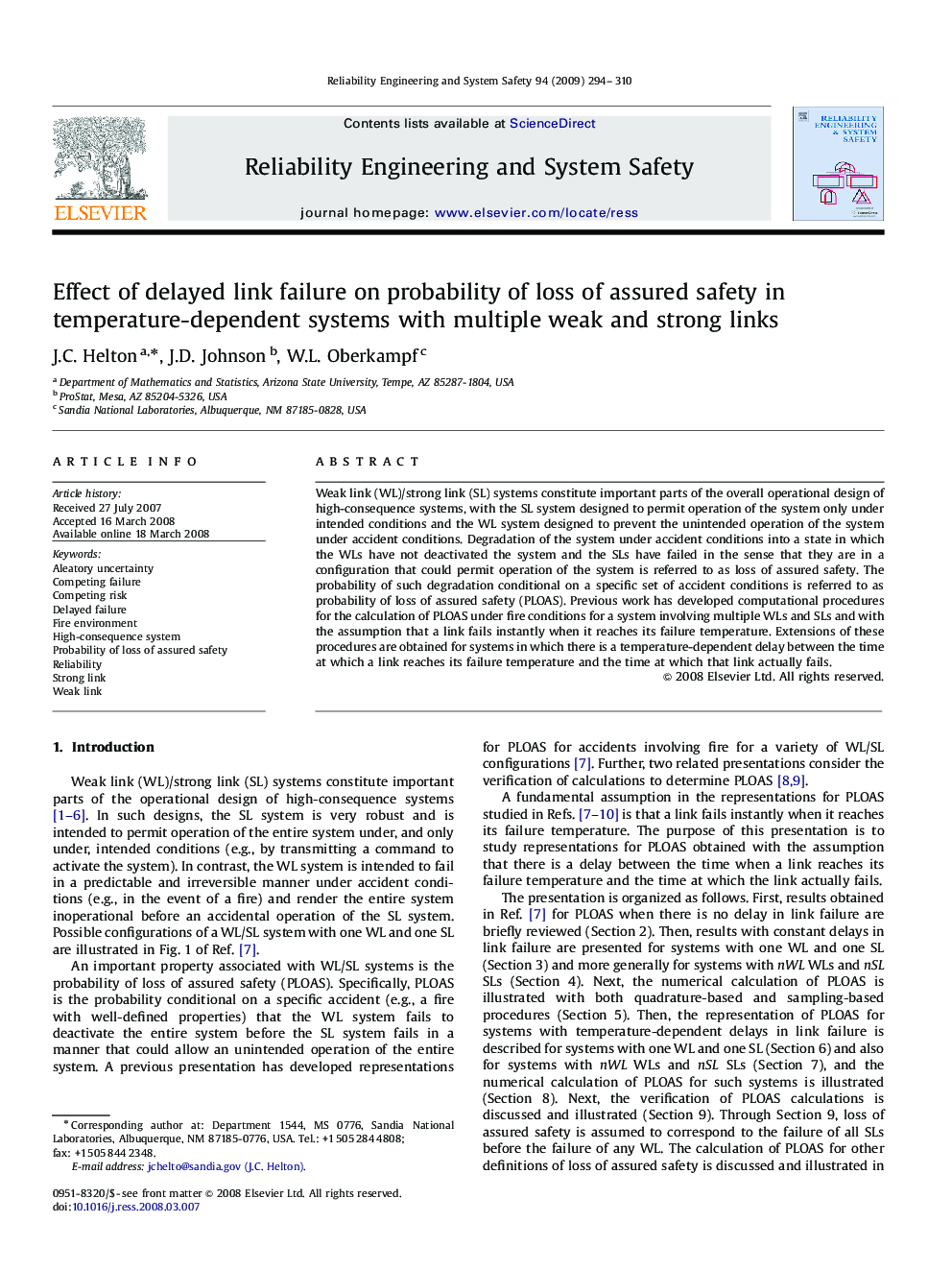 Effect of delayed link failure on probability of loss of assured safety in temperature-dependent systems with multiple weak and strong links