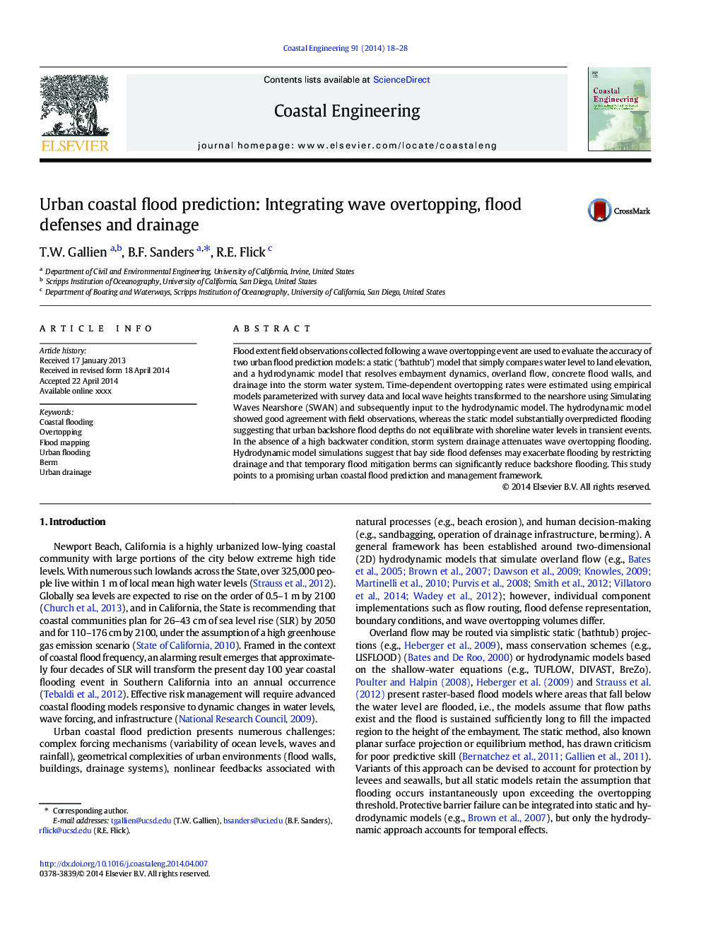 Urban coastal flood prediction: Integrating wave overtopping, flood defenses and drainage