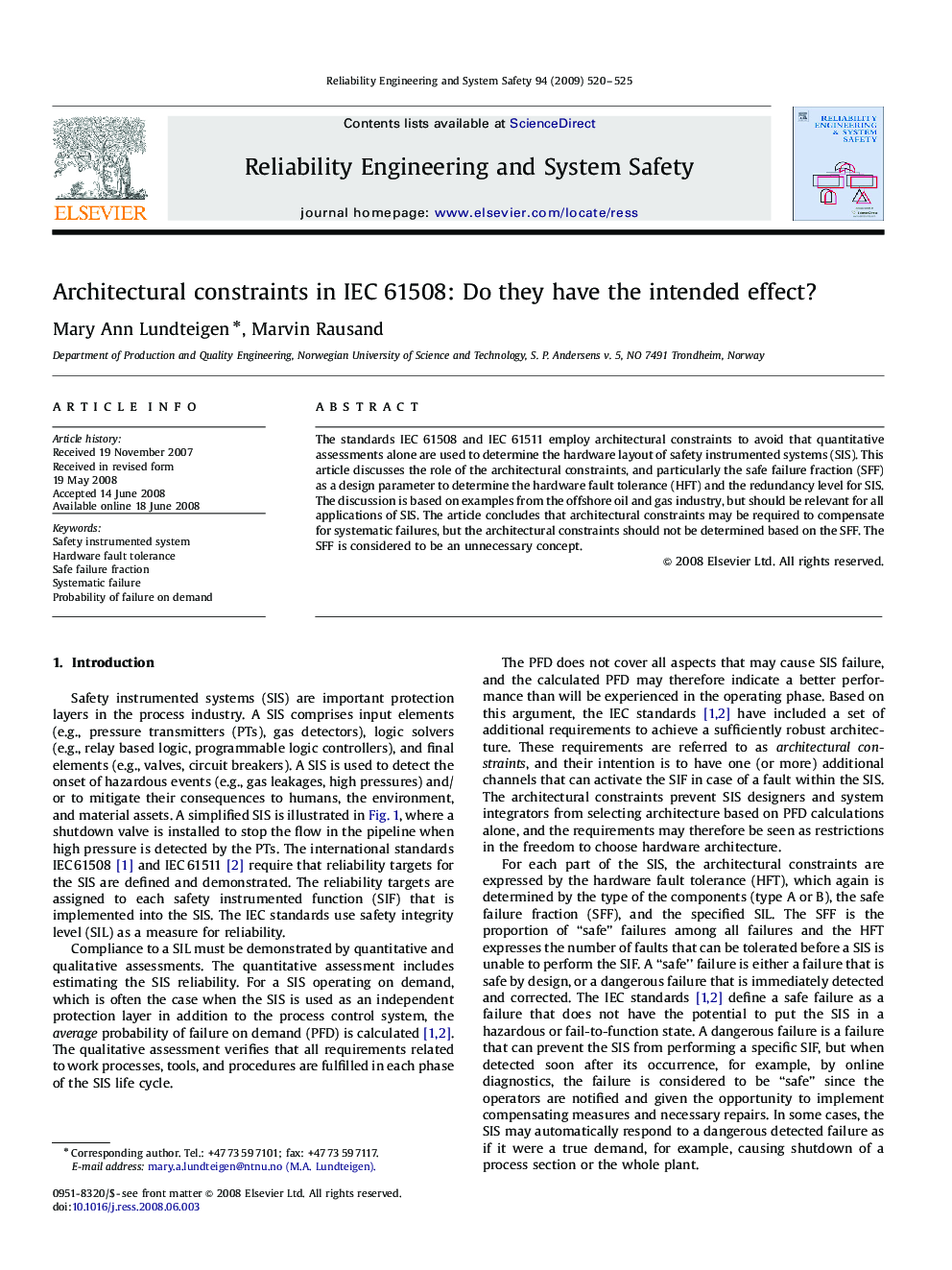 Architectural constraints in IEC 61508: Do they have the intended effect?