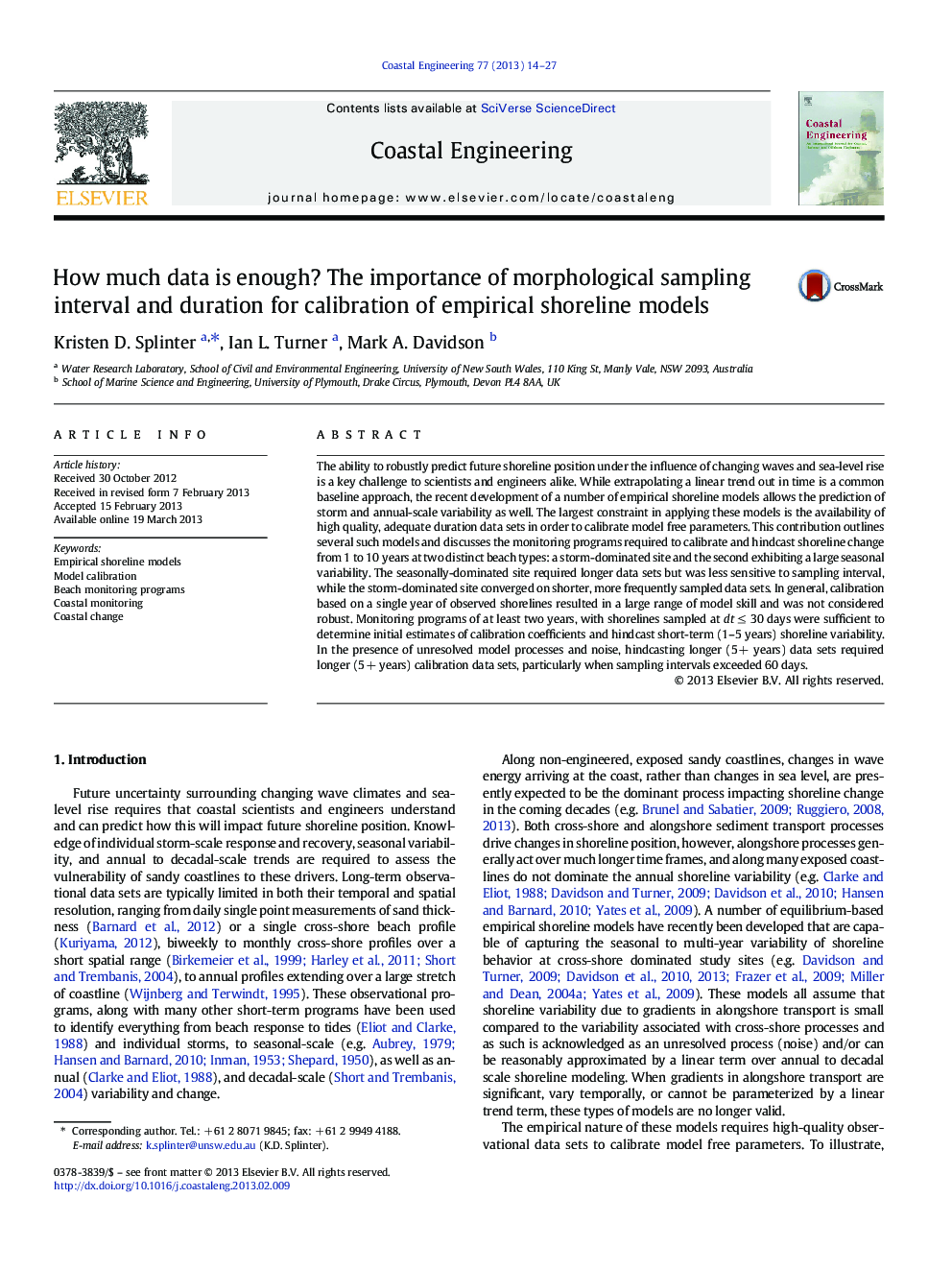 How much data is enough? The importance of morphological sampling interval and duration for calibration of empirical shoreline models