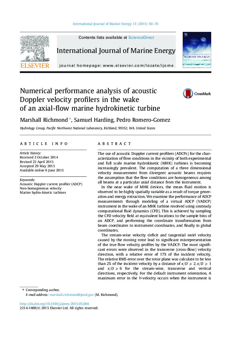 Numerical performance analysis of acoustic Doppler velocity profilers in the wake of an axial-flow marine hydrokinetic turbine