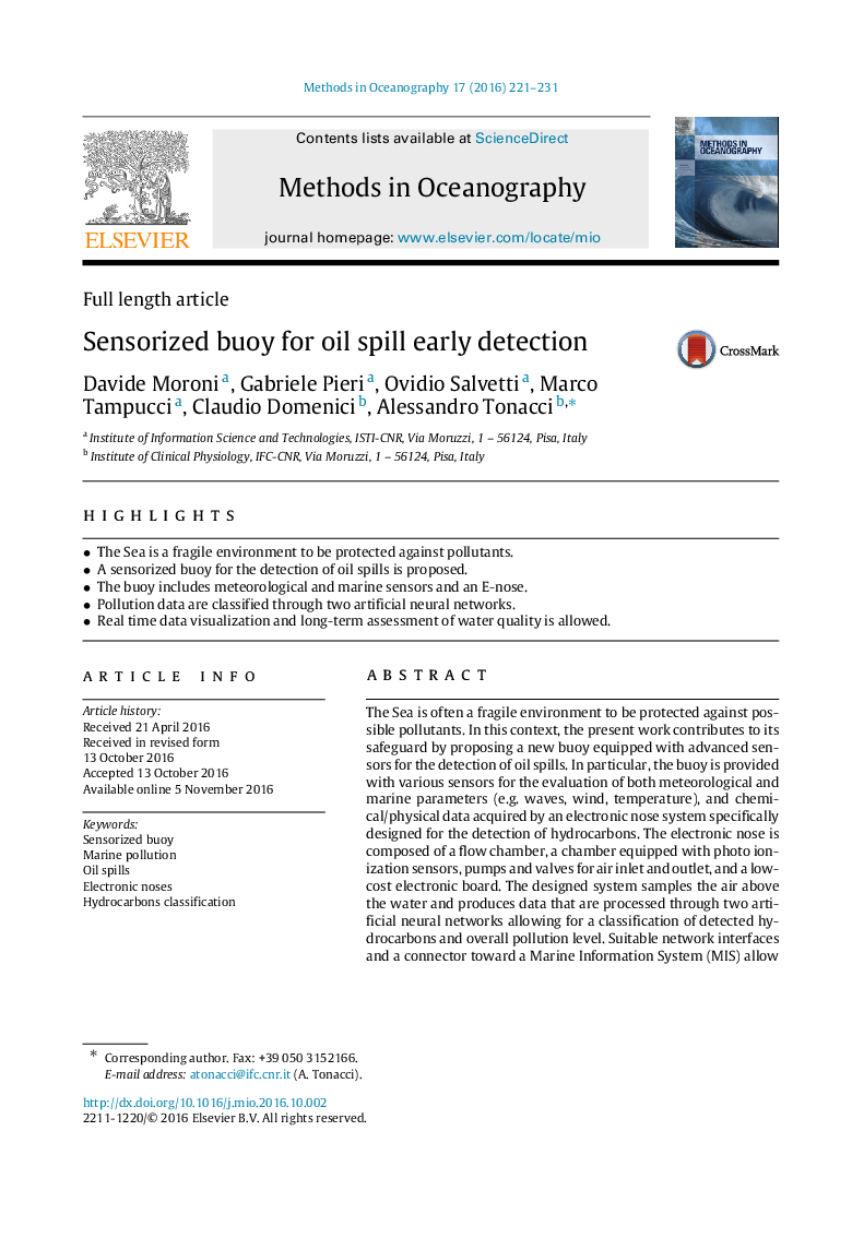 Sensorized buoy for oil spill early detection