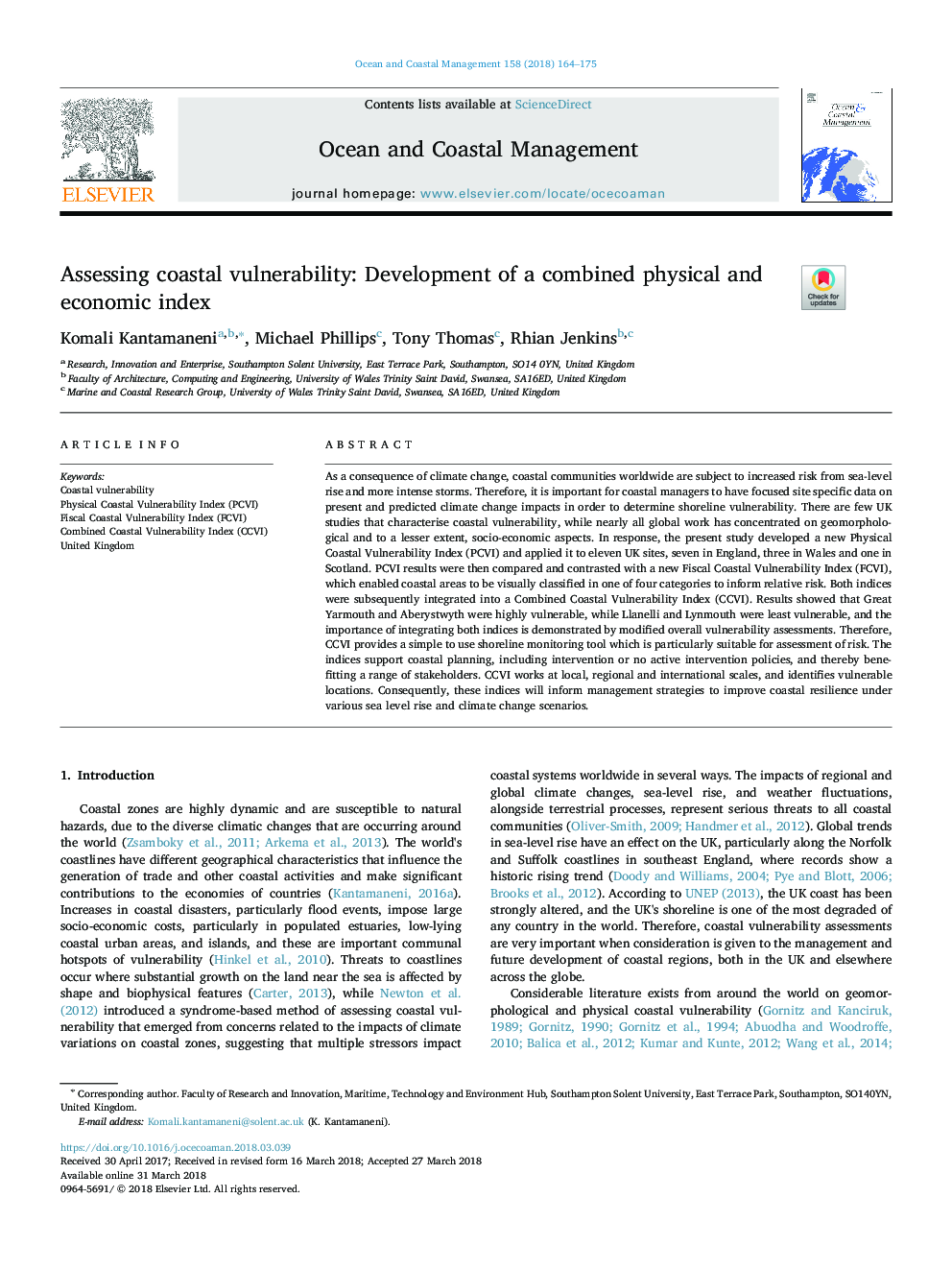 Assessing coastal vulnerability: Development of a combined physical and economic index
