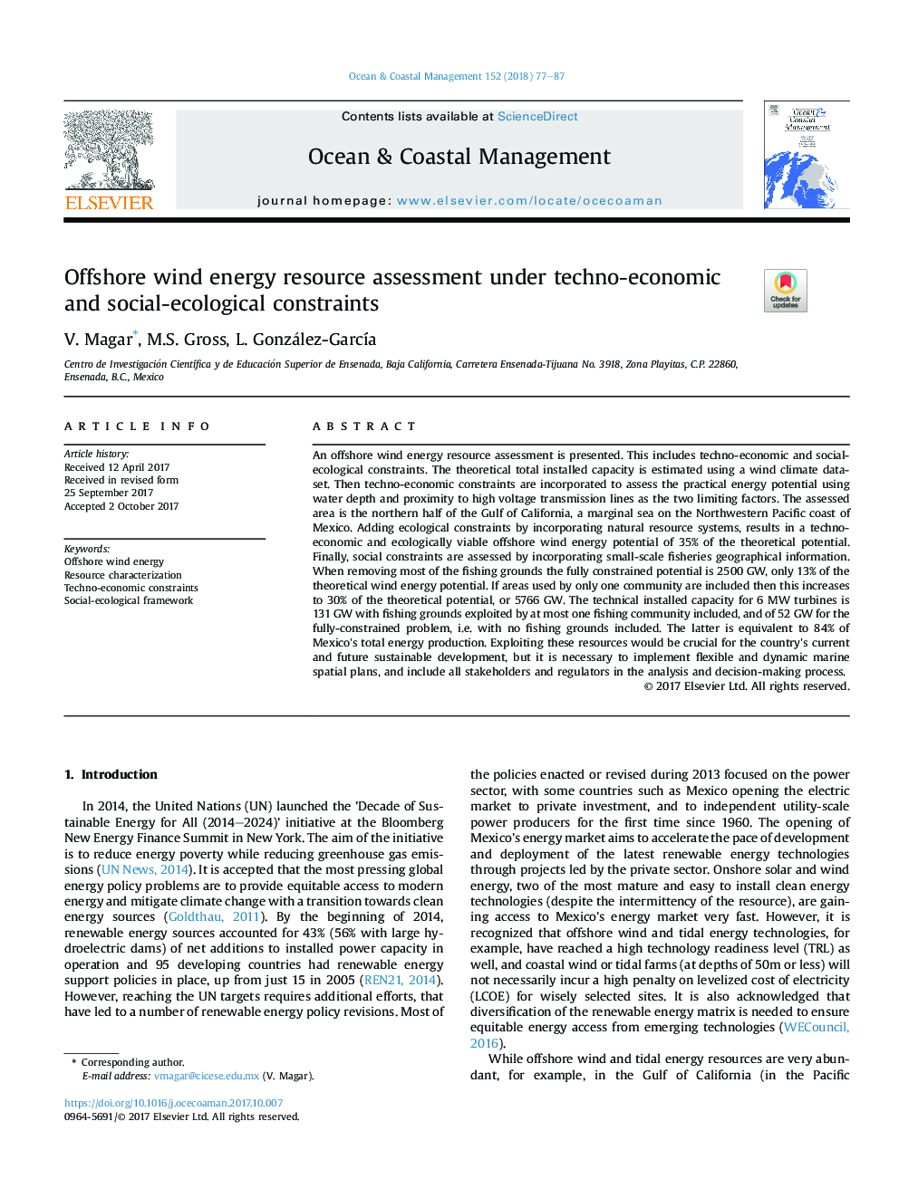 Offshore wind energy resource assessment under techno-economic and social-ecological constraints