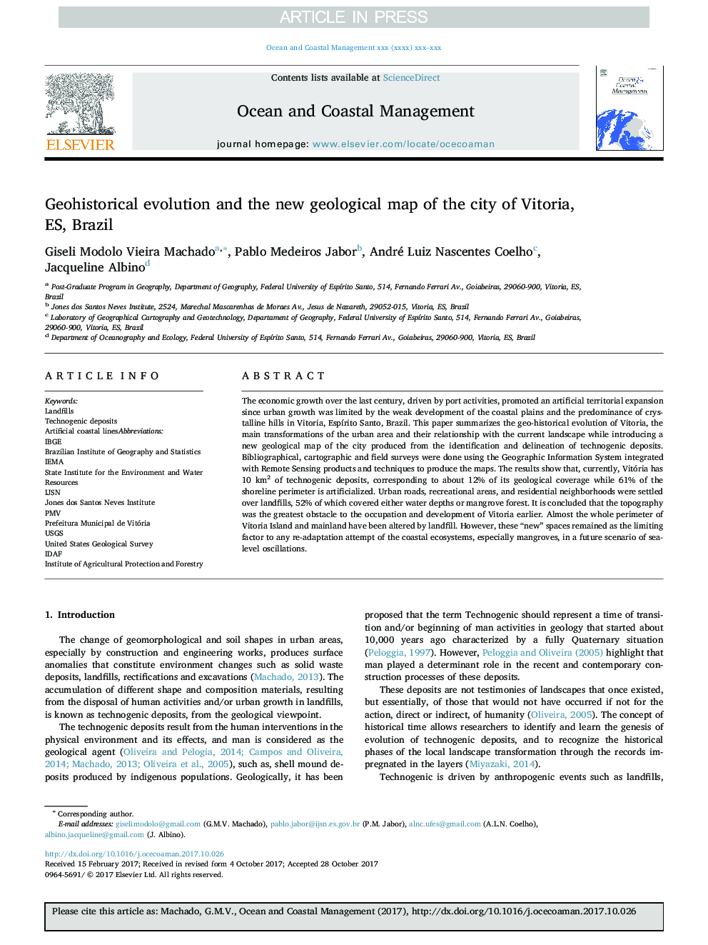 Geohistorical evolution and the new geological map of the city of Vitoria, ES, Brazil