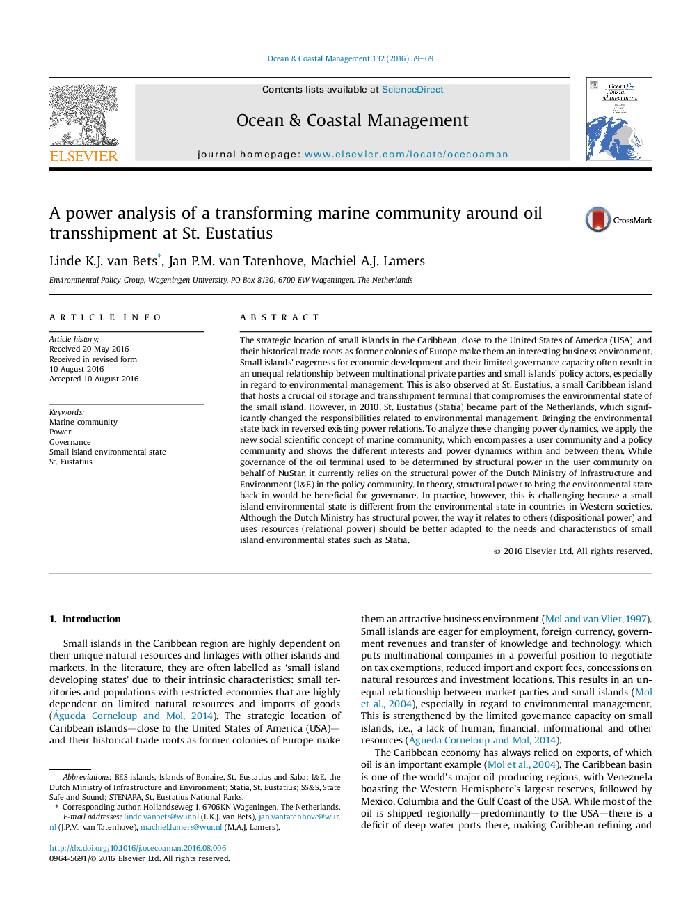 A power analysis of a transforming marine community around oil transshipment at St. Eustatius