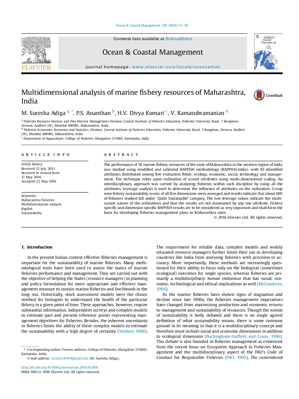 Multidimensional analysis of marine fishery resources of Maharashtra, India