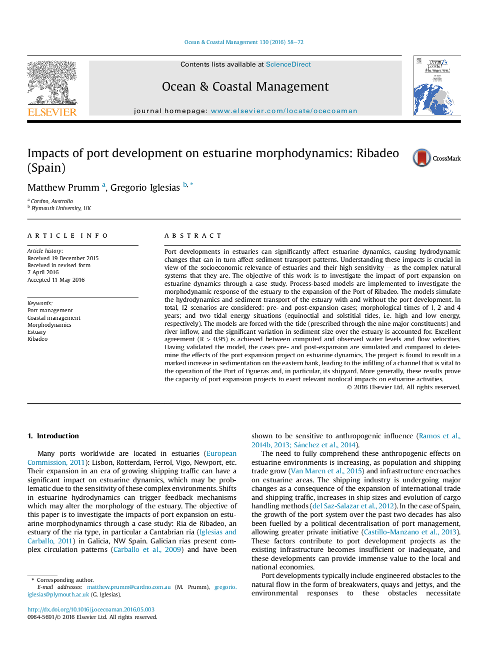 Impacts of port development on estuarine morphodynamics: Ribadeo (Spain)