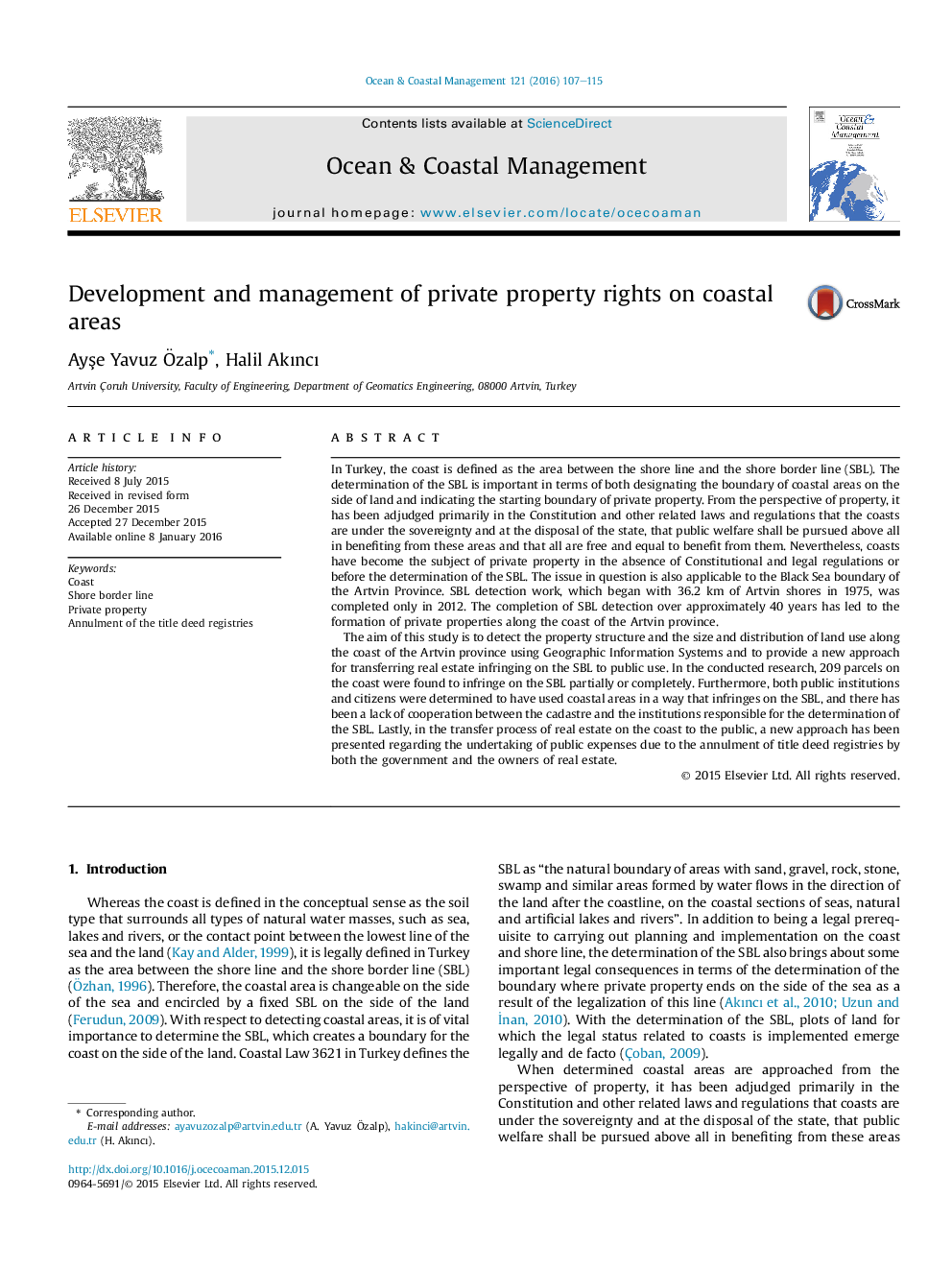 Development and management of private property rights on coastal areas